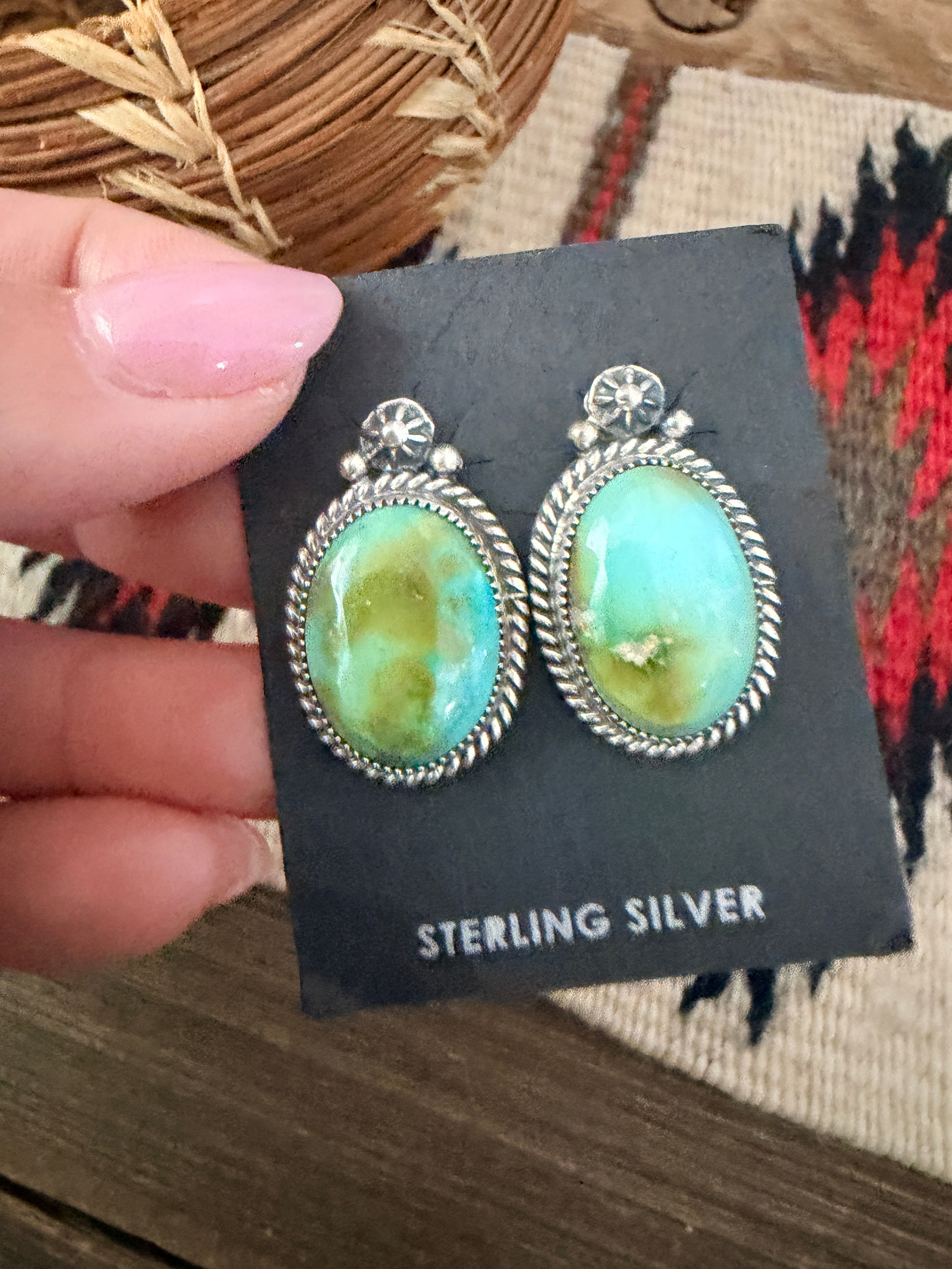 Handcrafted Sonoran Mountain Turquoise & Sterling Silver Stud Earrings