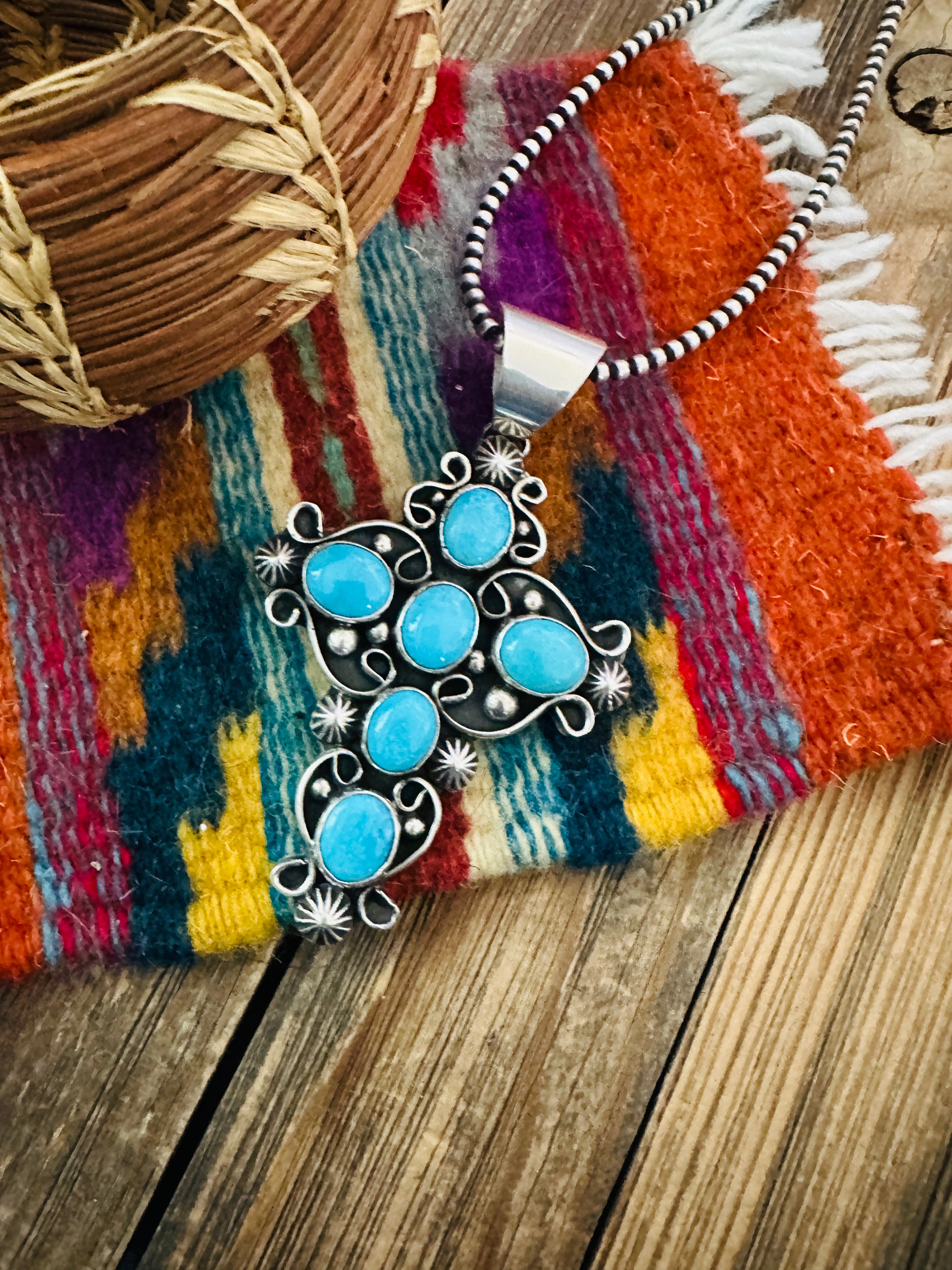 Handcrafted Turquoise & Sterling Silver Cross Pendant by Chimney Butte