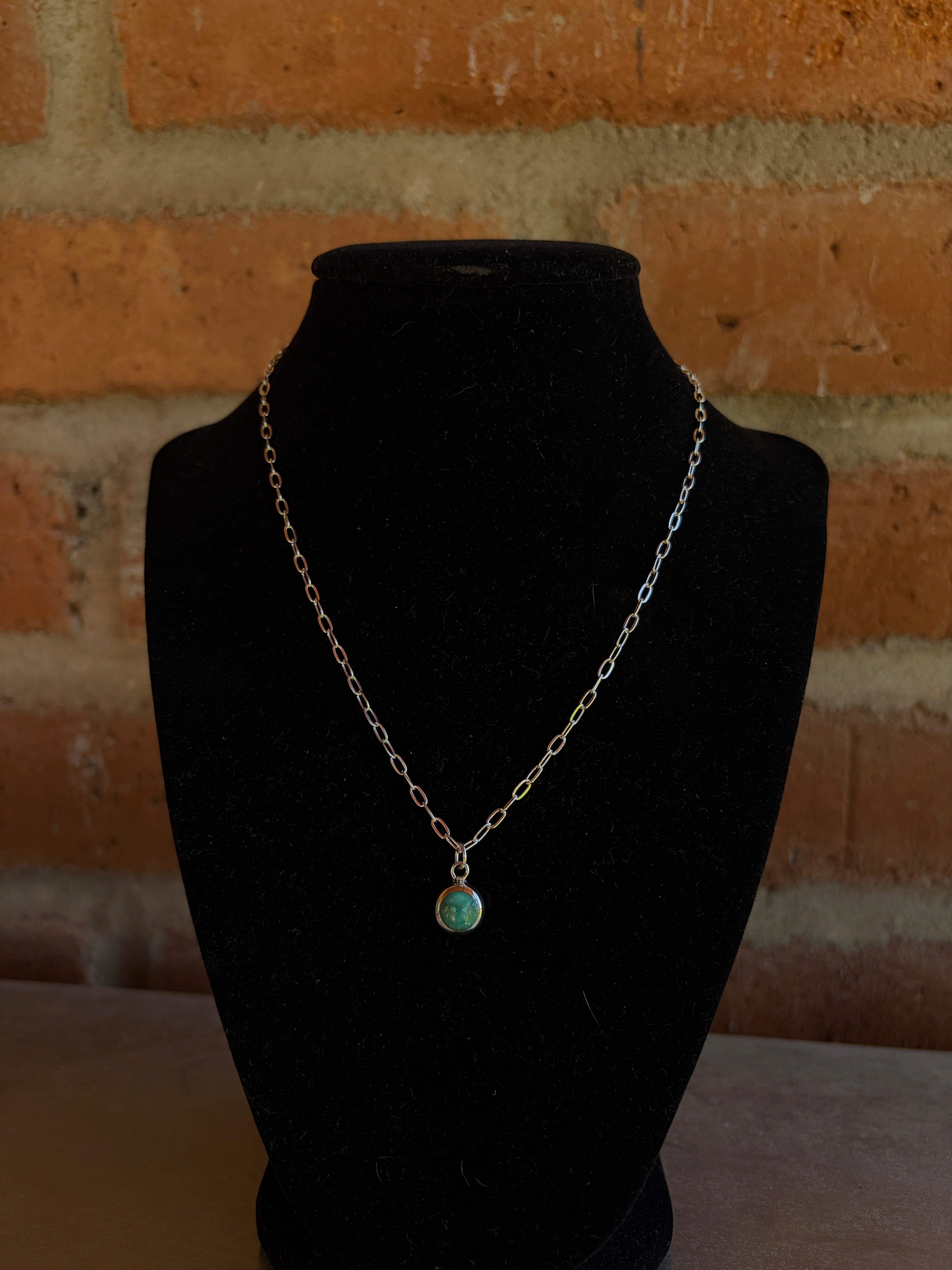 Handmade Sterling Silver and Turquoise Chain Circle Necklace