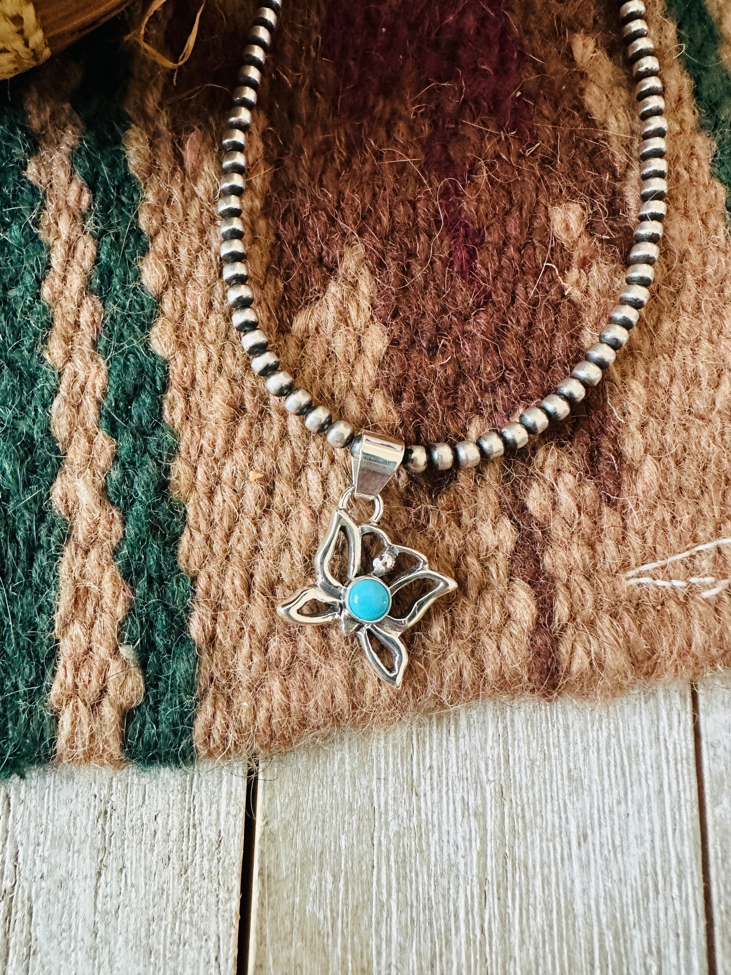 Handcrafted Turquoise & Sterling Silver Mini Butterfly Pendant