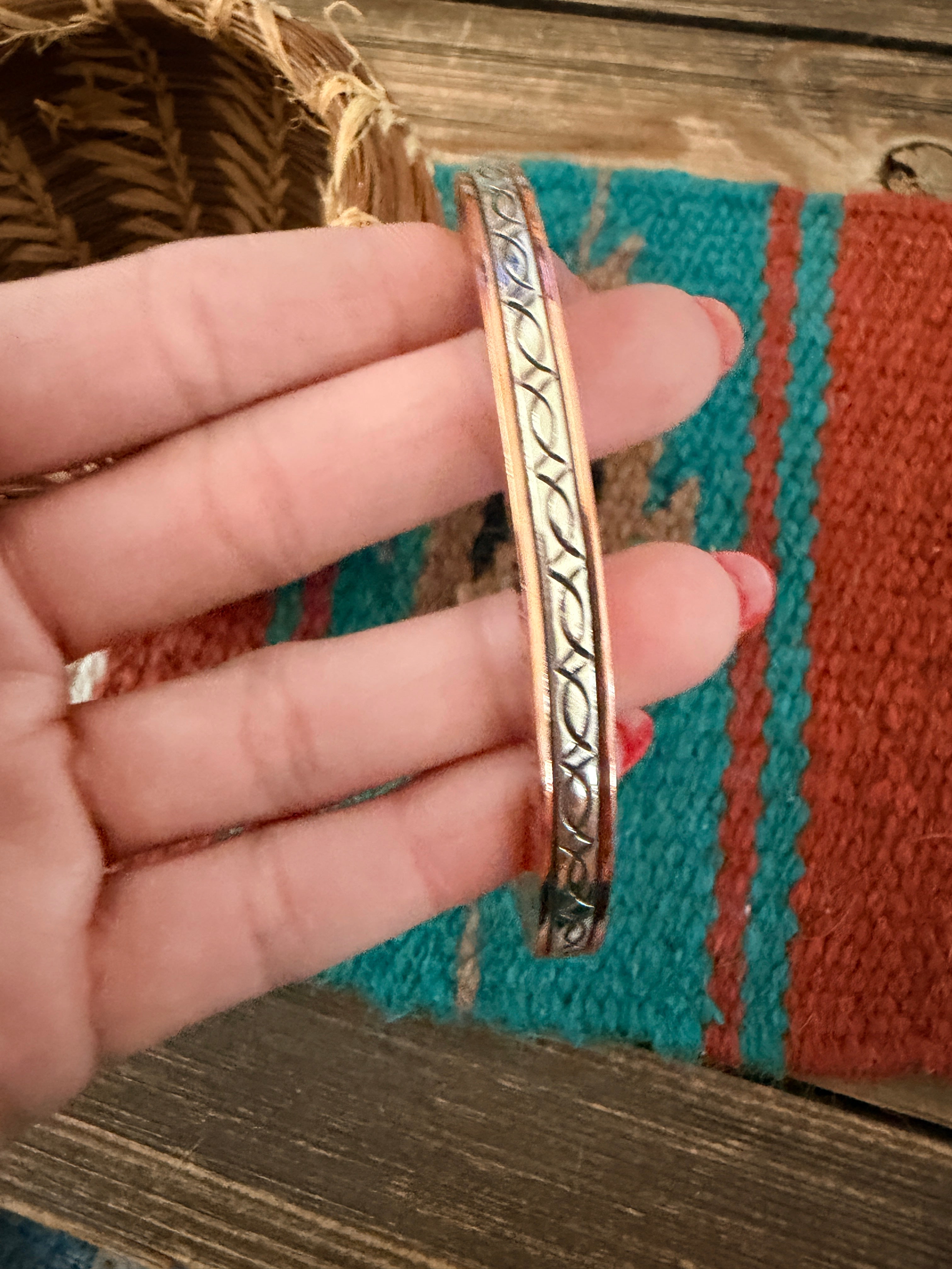 Handcrafted Copper & Sterling Silver Cuff Bracelet by Wylie Secatero