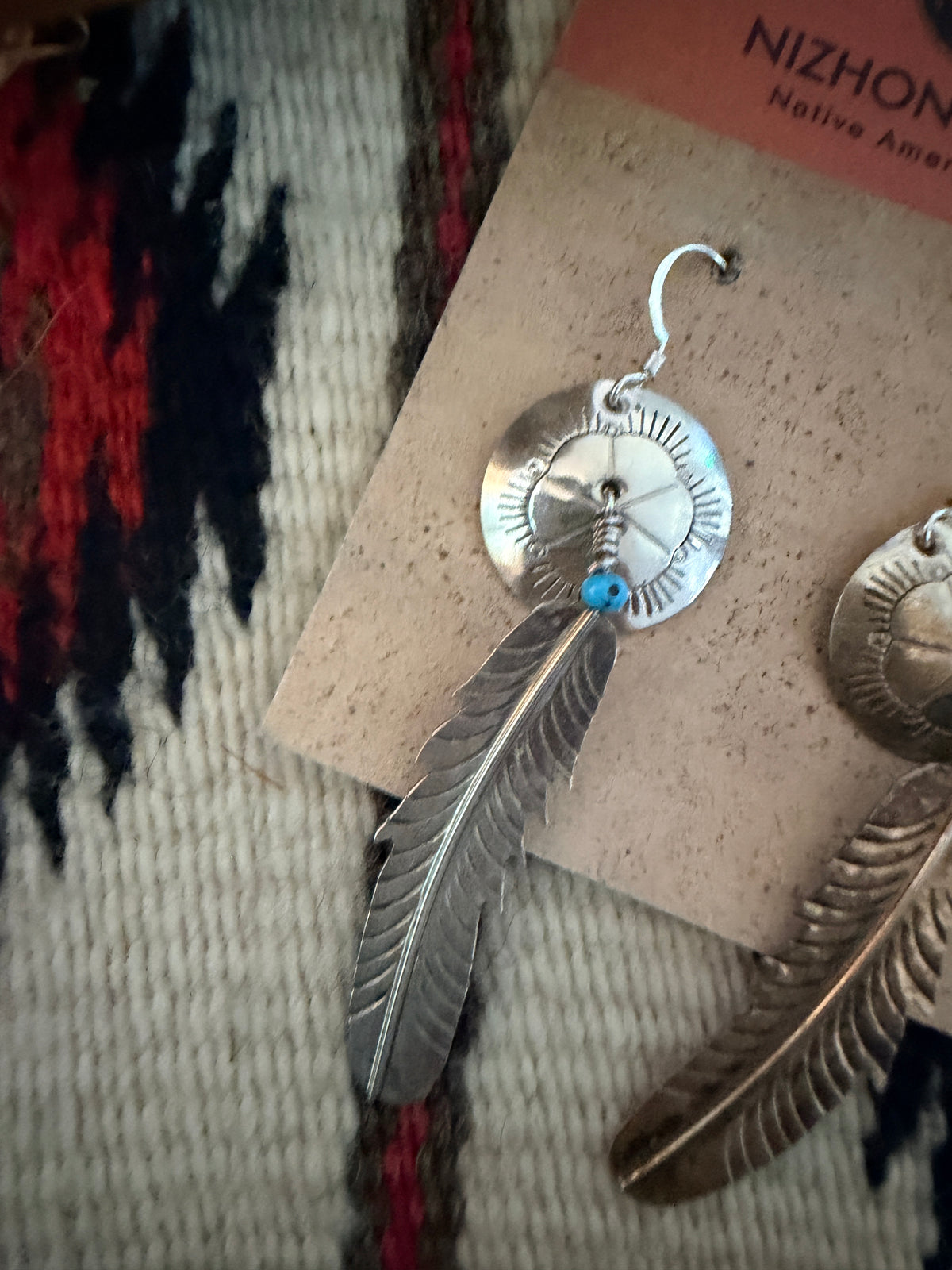 Old Pawn Handcrafted Sterling Silver & Turquoise Feather Dangle Earrings