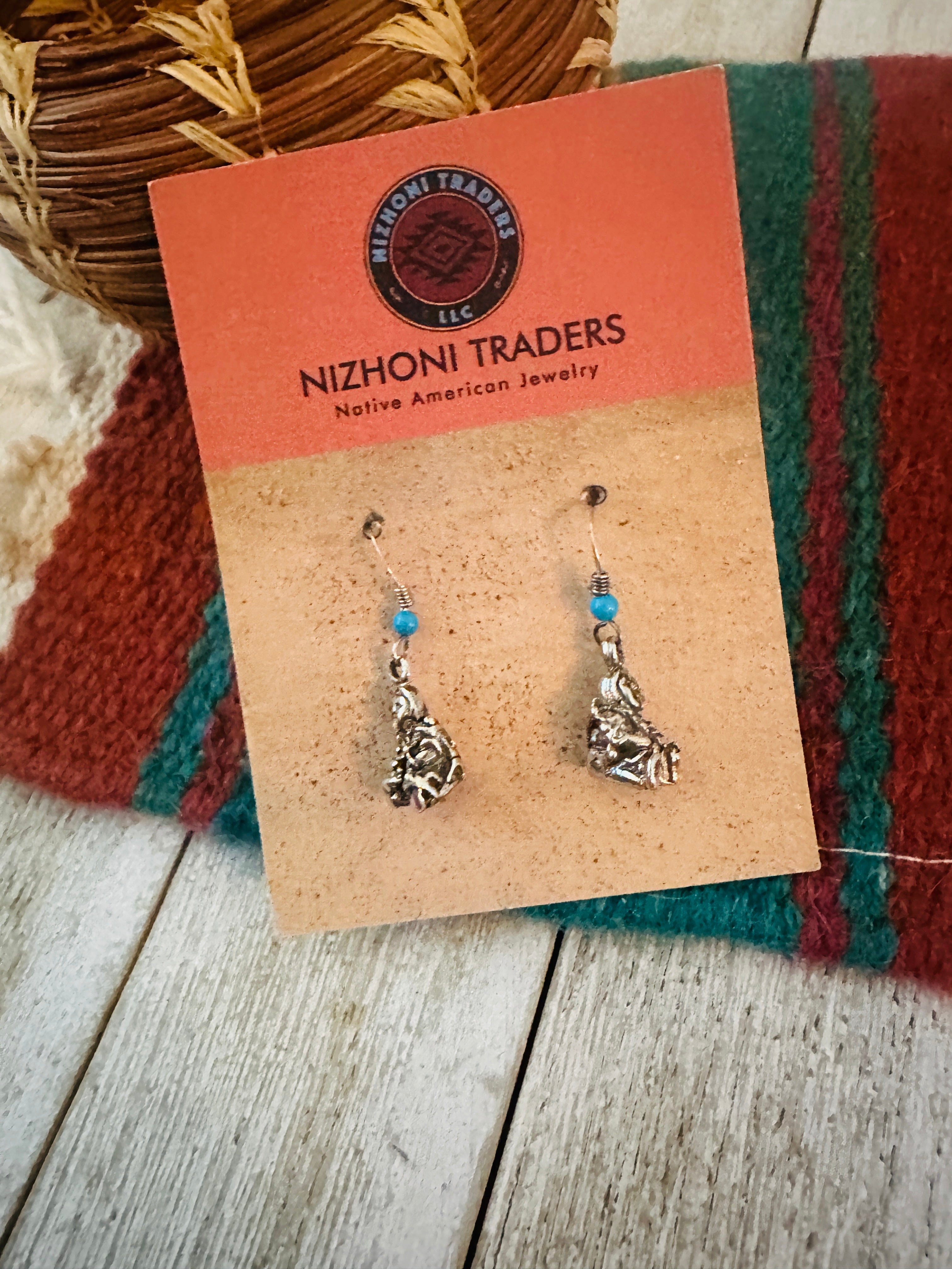 Handcrafted Old Pawn Sterling Silver & Turquoise Storyteller Dangle Earrings