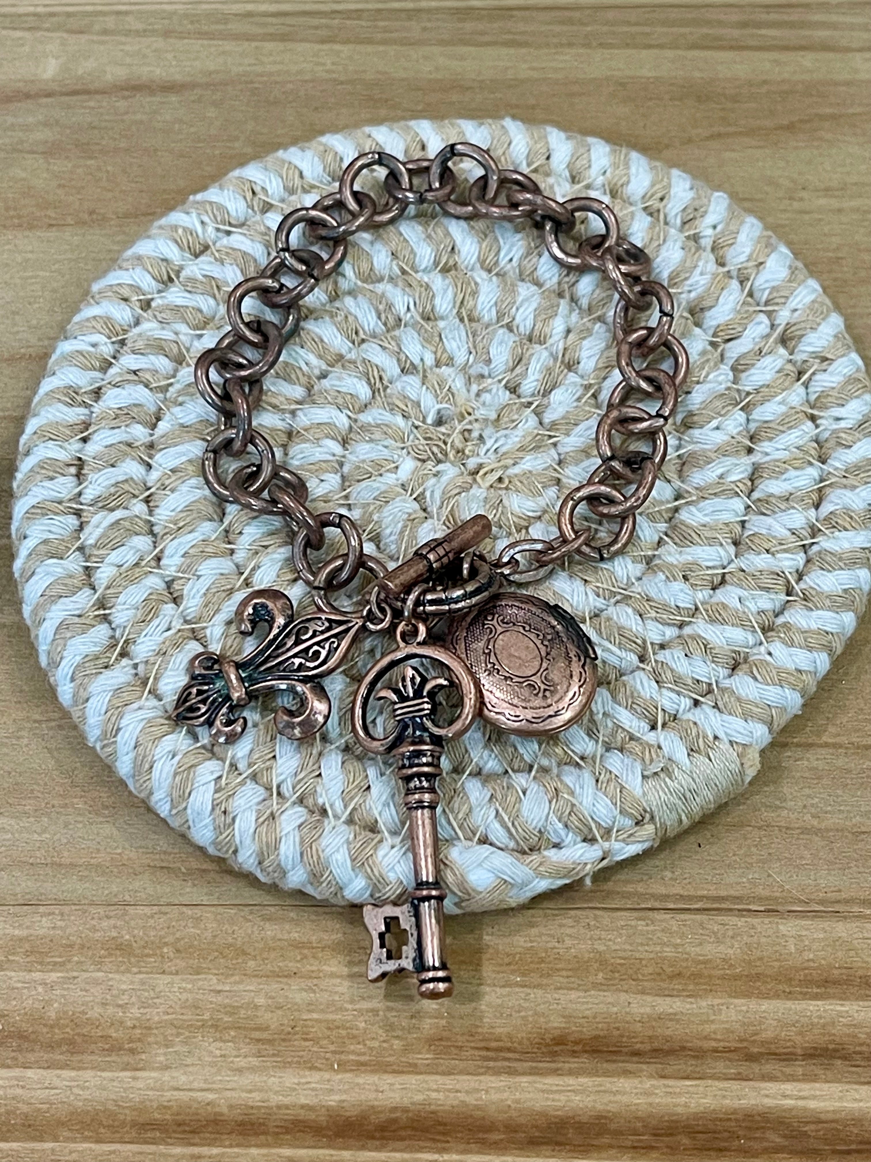 Vintage Handmade Copper Chain Charm Bracelet