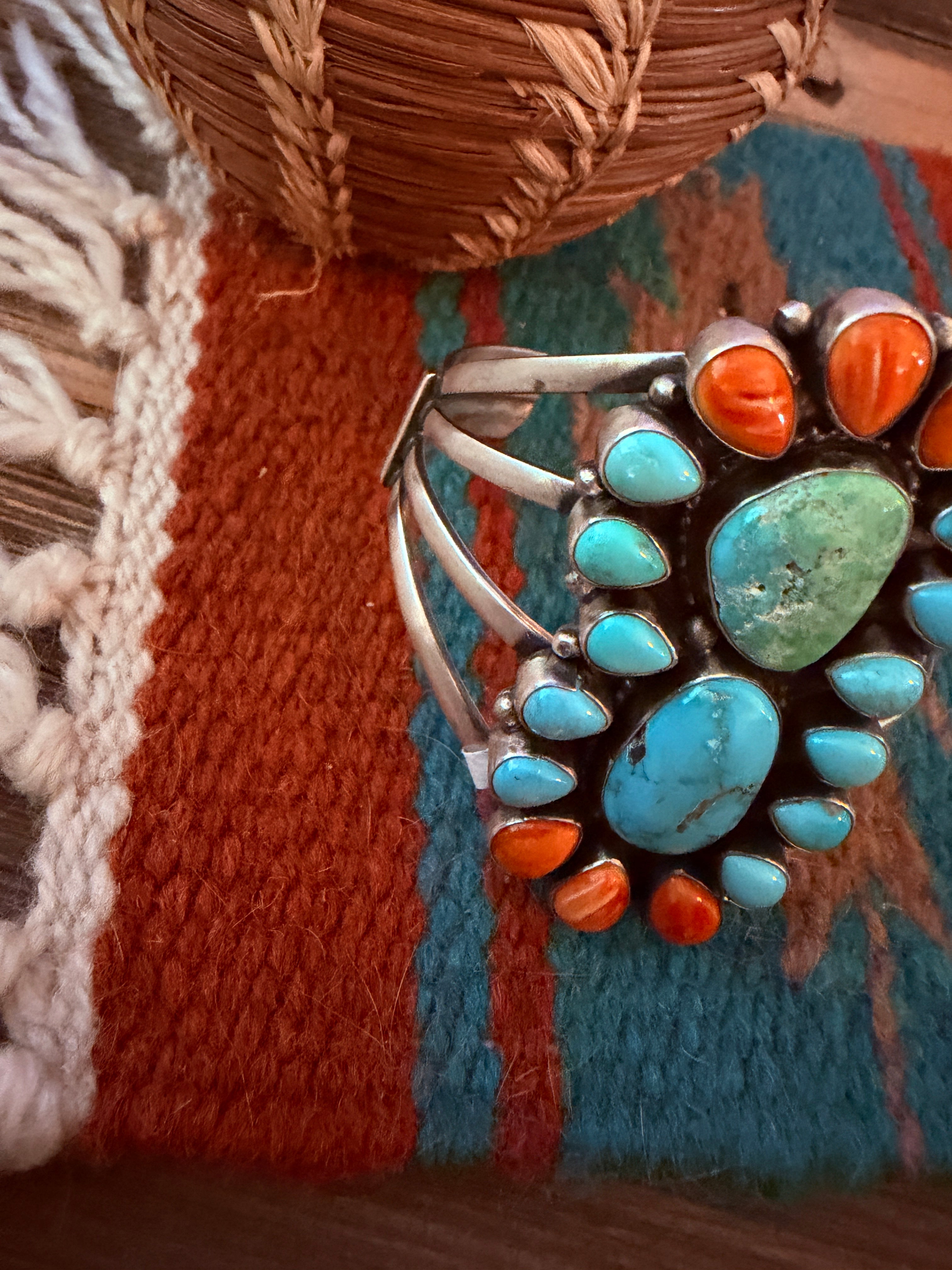 Handcrafted Turquoise, Orange Spiny & Sterling Silver Cuff Bracelet by Sheila Becenti