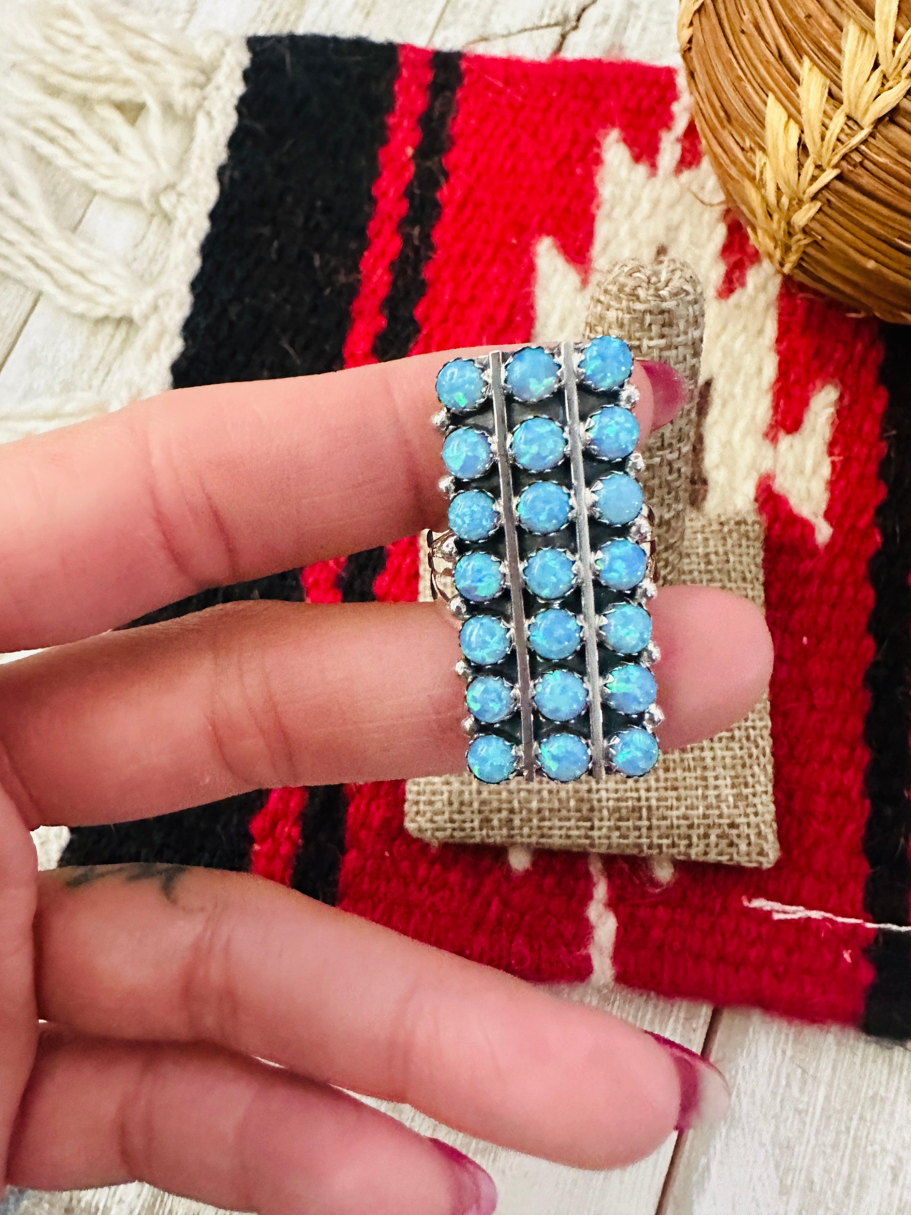 Handcrafted Blue Opal & Sterling Silver Cluster Ring