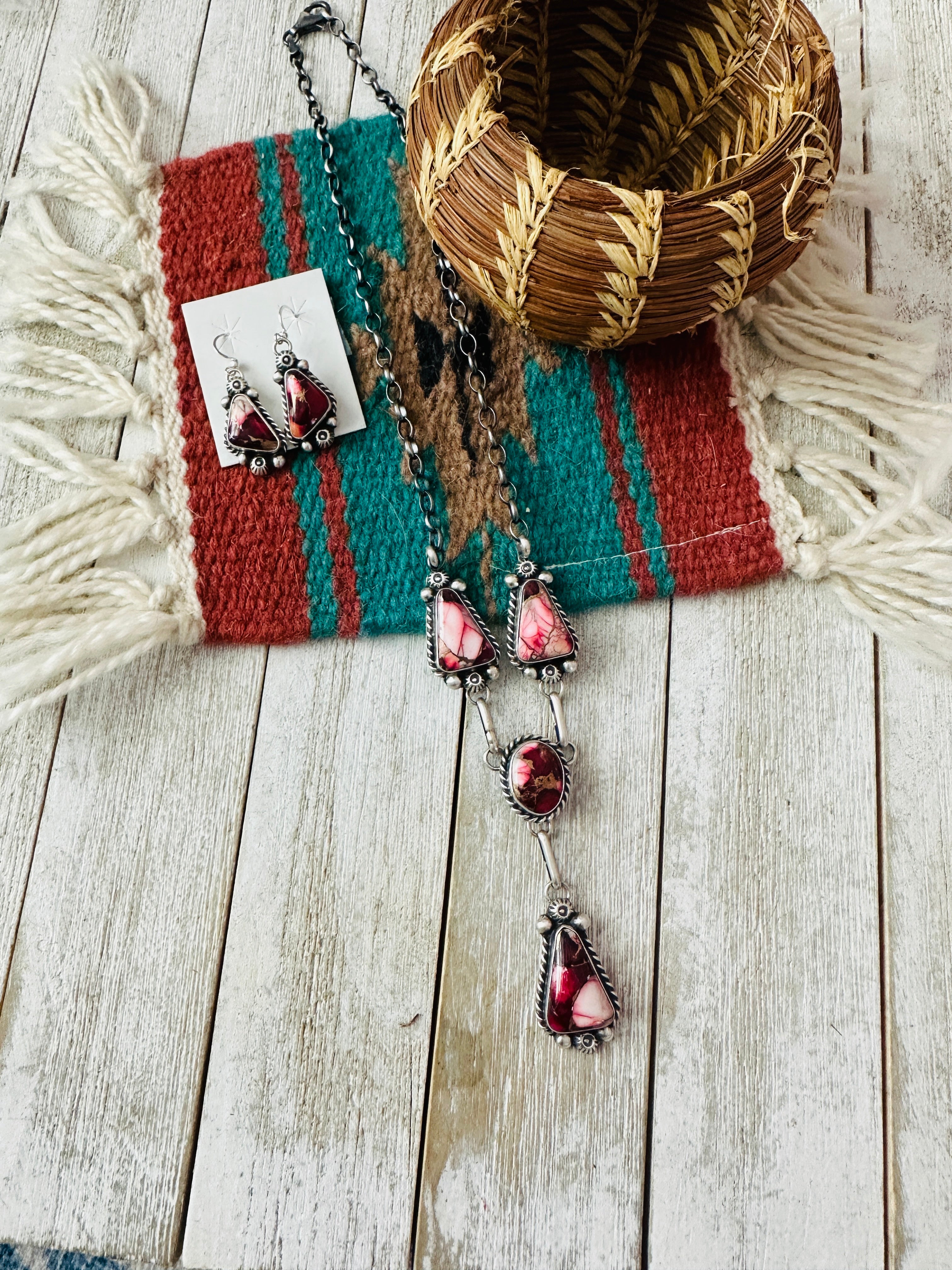 Handcrafted Rose Dahlia & Sterling Silver Necklace and Earring Set