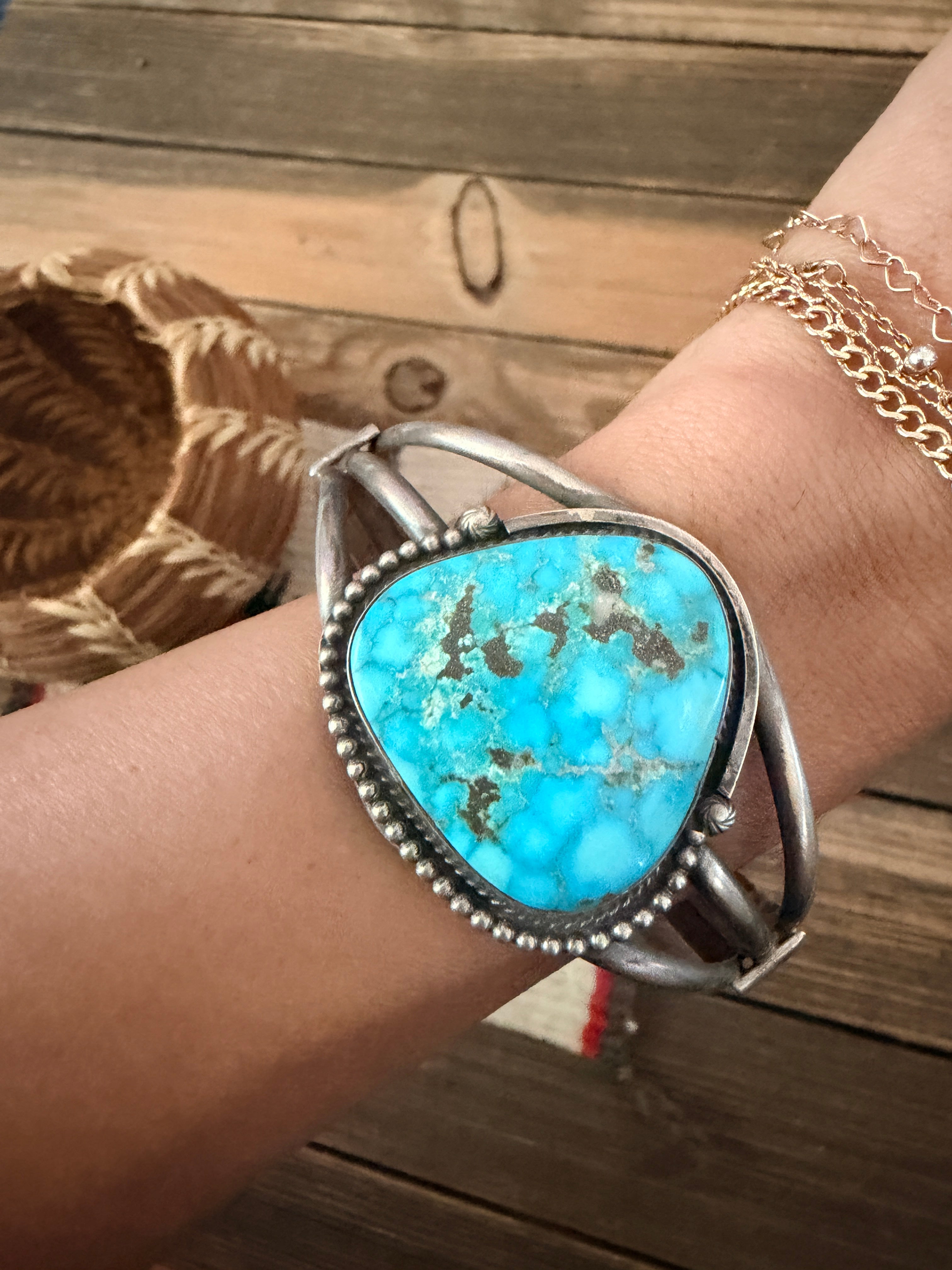 Handcrafted Turquoise & Sterling Silver Cuff Bracelet by Sheila Becenti