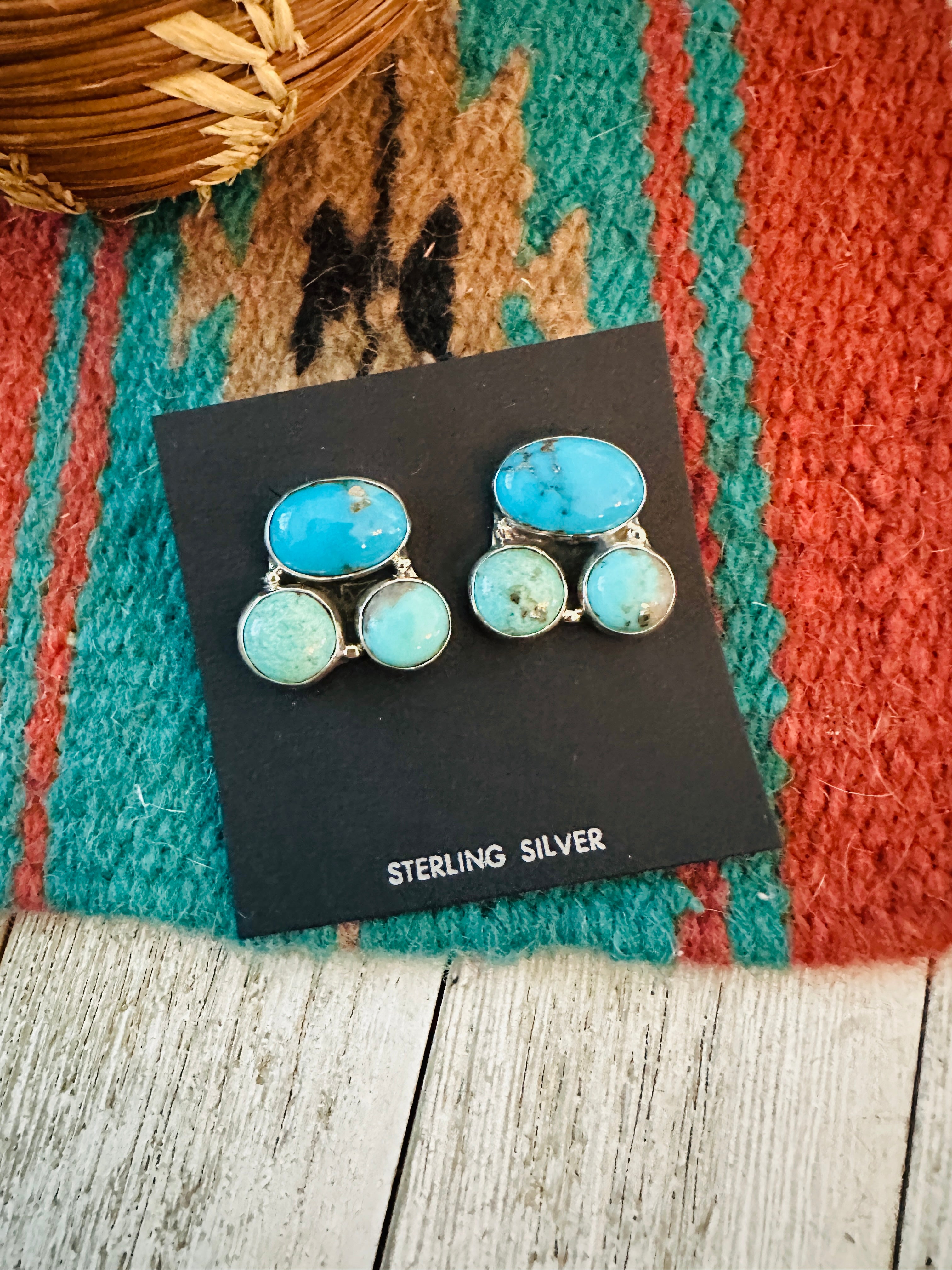 Handcrafted Sterling Silver & Turquoise Cluster Post Earrings