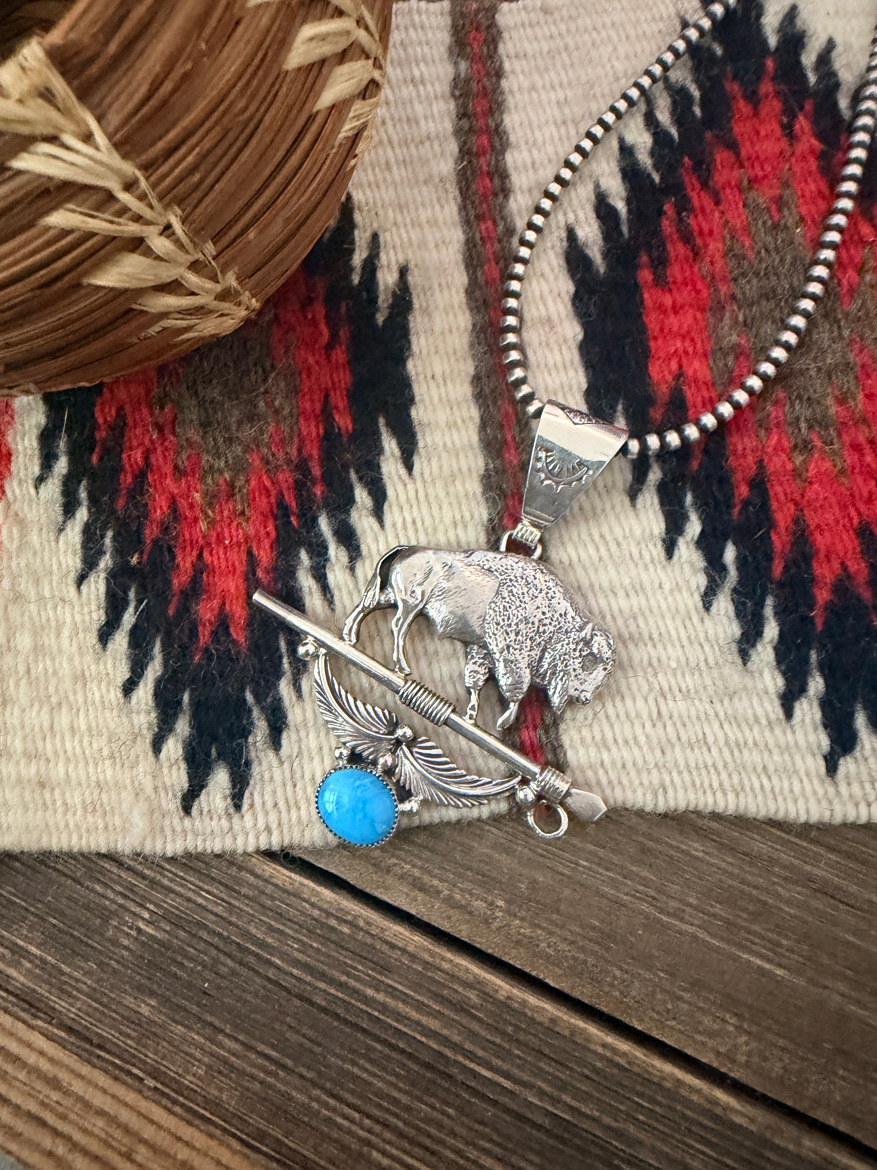 Handcrafted Sterling Silver & Turquoise Buffalo Pendant
