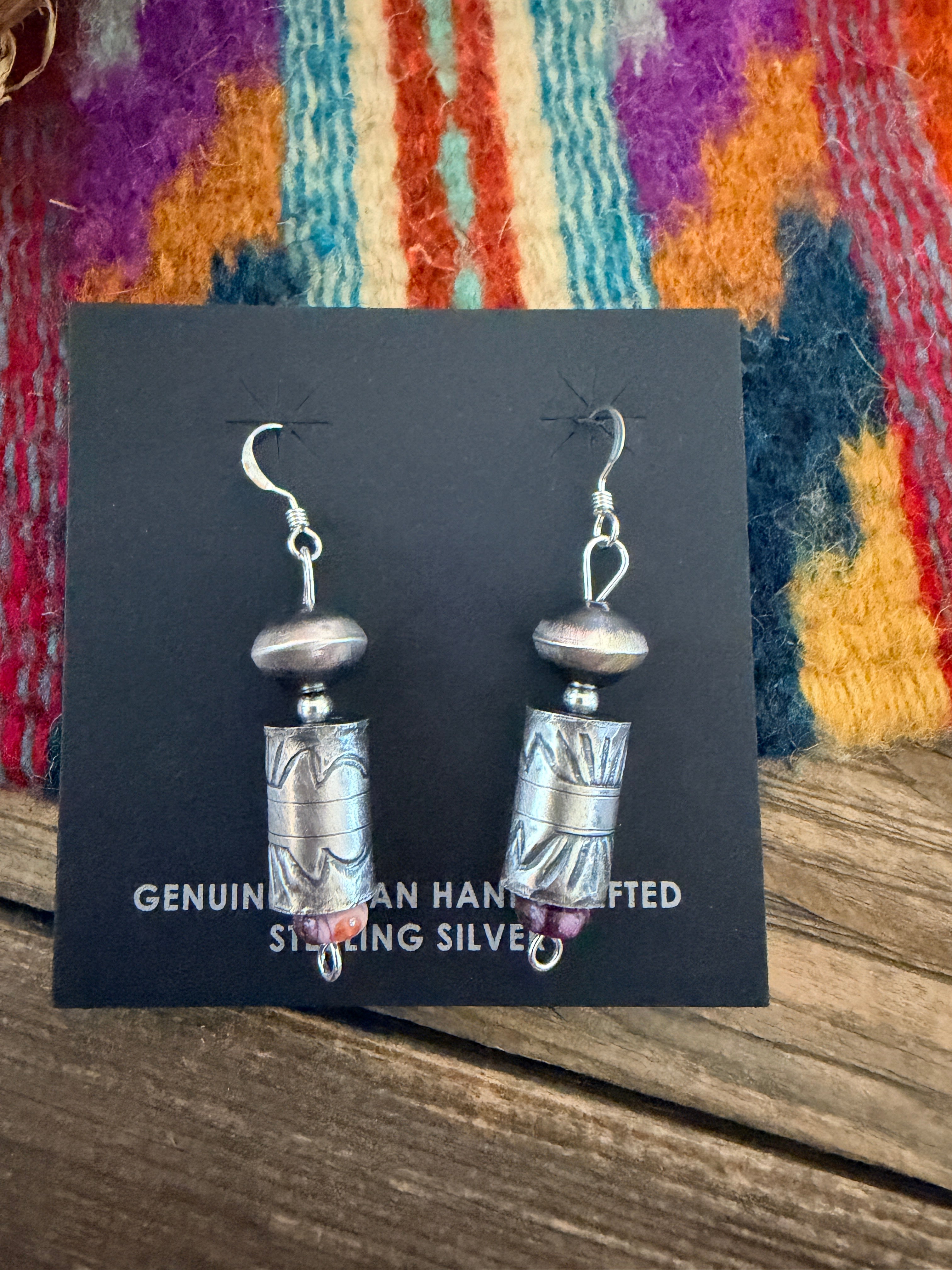 Handcrafted Sterling Silver & Purple Spiny Beaded Dangle Earrings