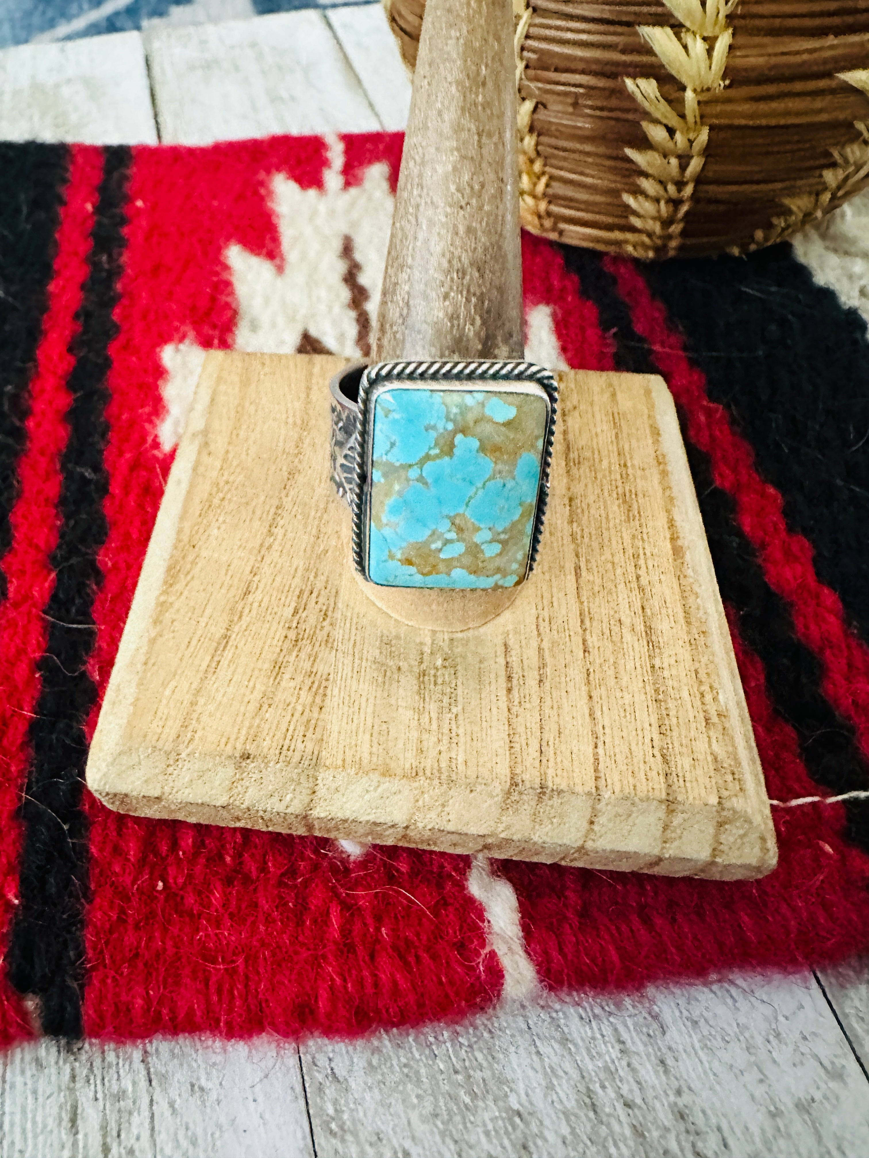 Handcrafted Sterling Silver & Turquoise Cigar Band Ring Size 12