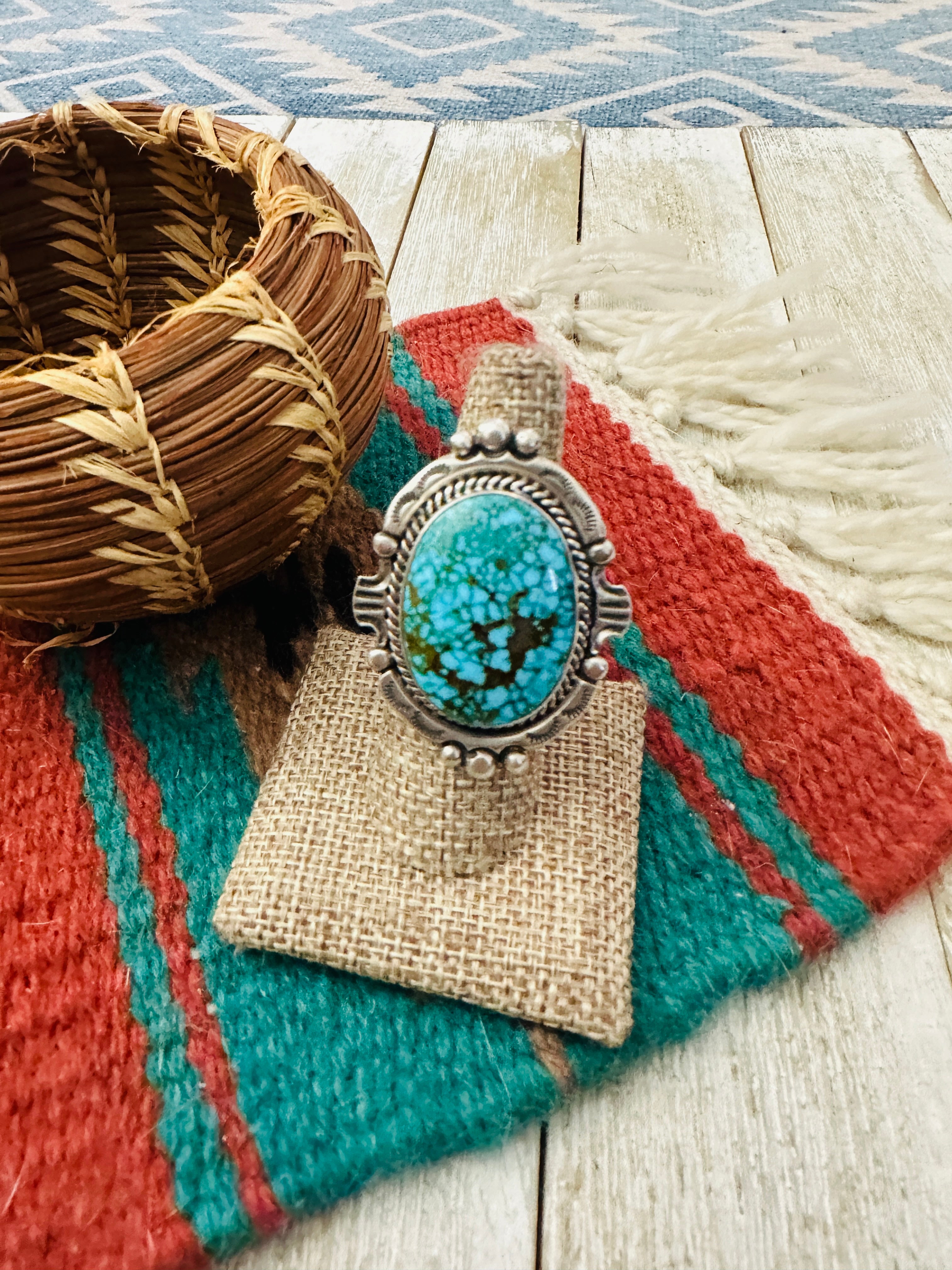 Handcrafted Kingman Web Turquoise & Sterling Silver Adjustable Ring