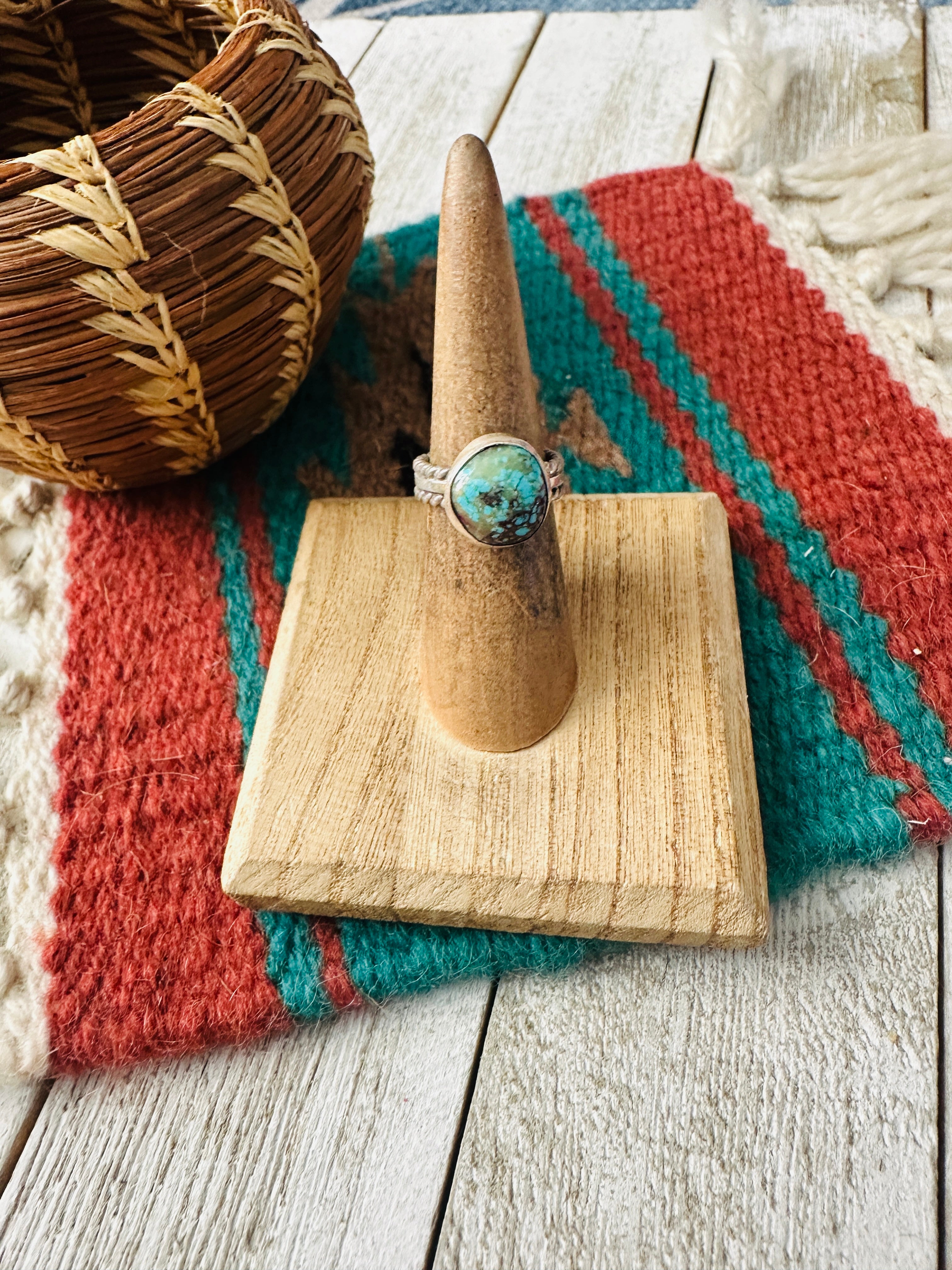 Handcrafted Sterling Silver & Turquoise Ring Size 4.5