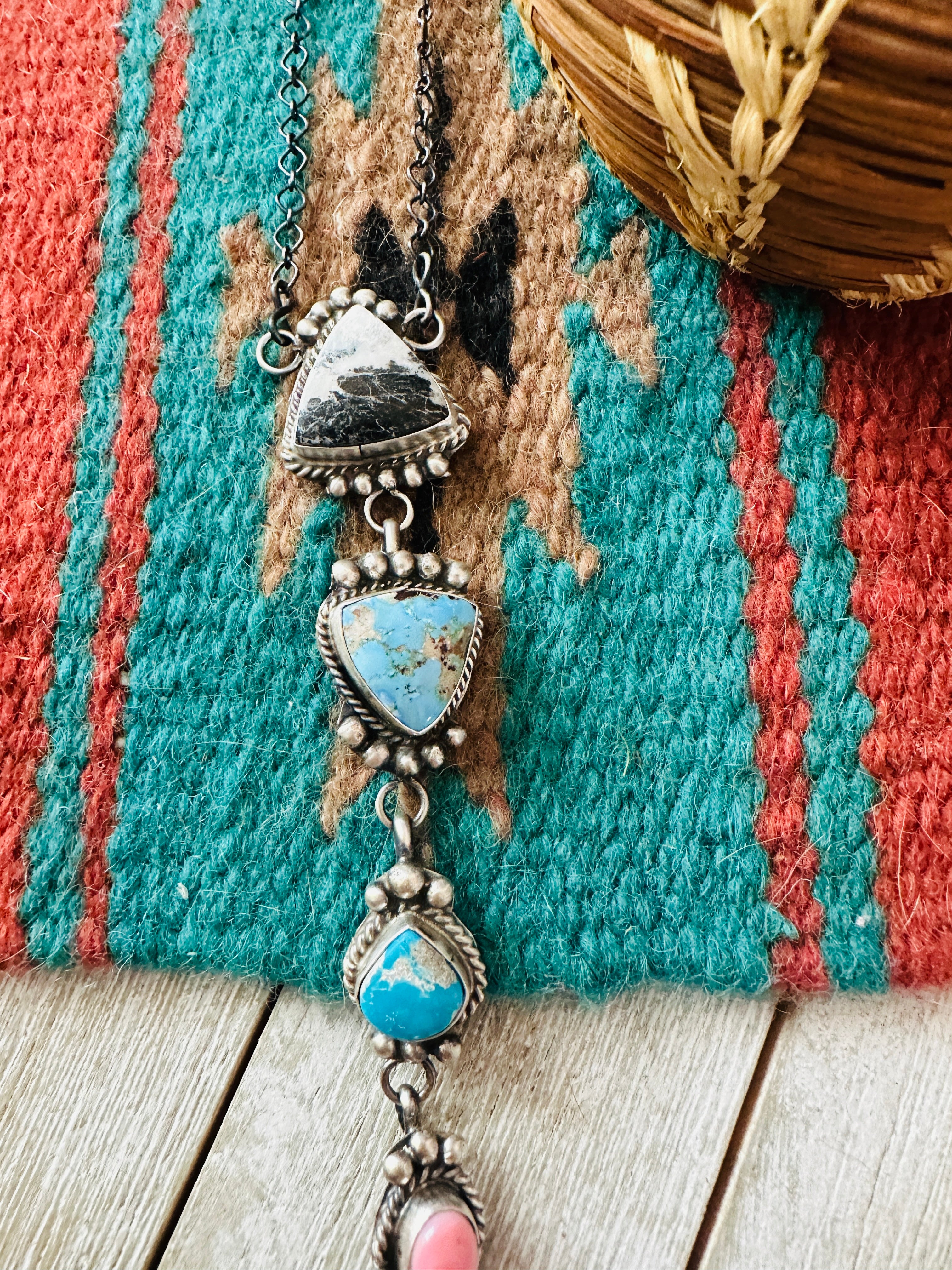 Handcrafted Sterling Silver & Multi Stone Lariat Necklace