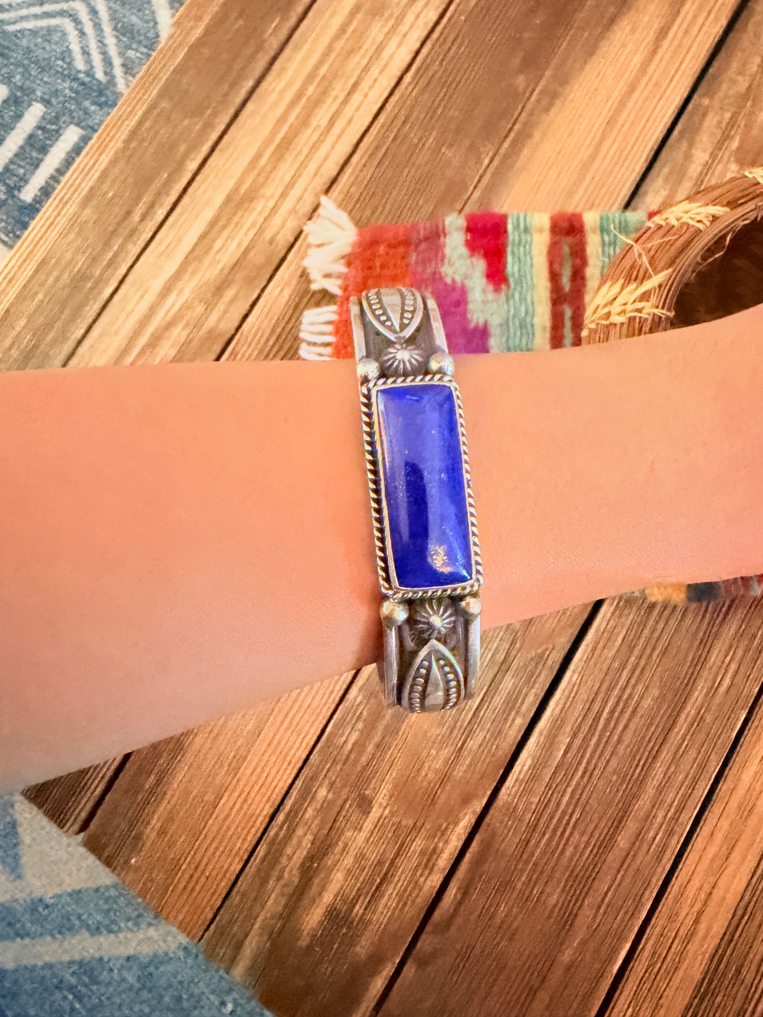 Handcrafted Sterling Silver and Lapis Cuff Bracelet by Albert Jake