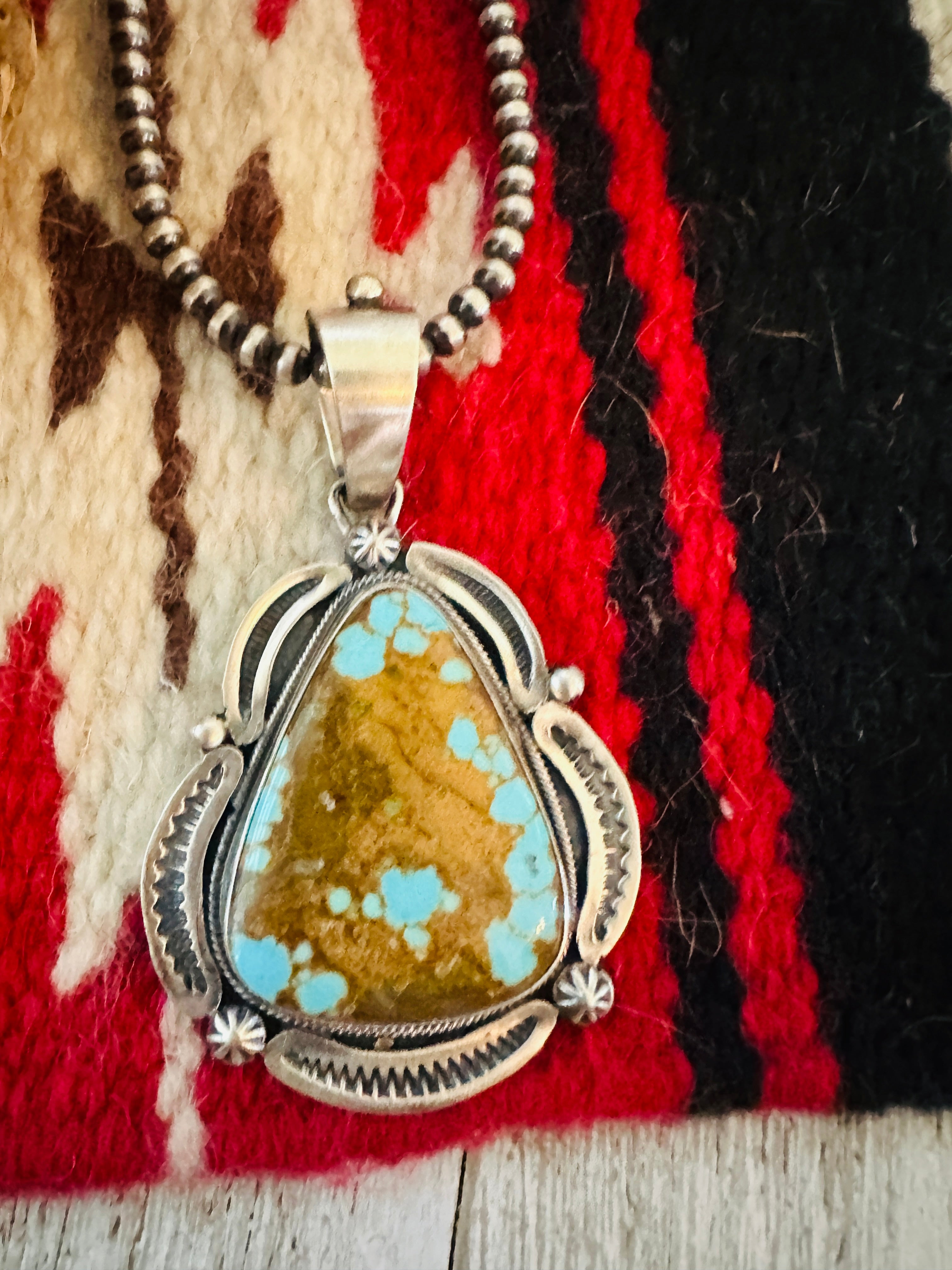 Handcrafted Sterling Silver & Number 8 Turquoise Pendant