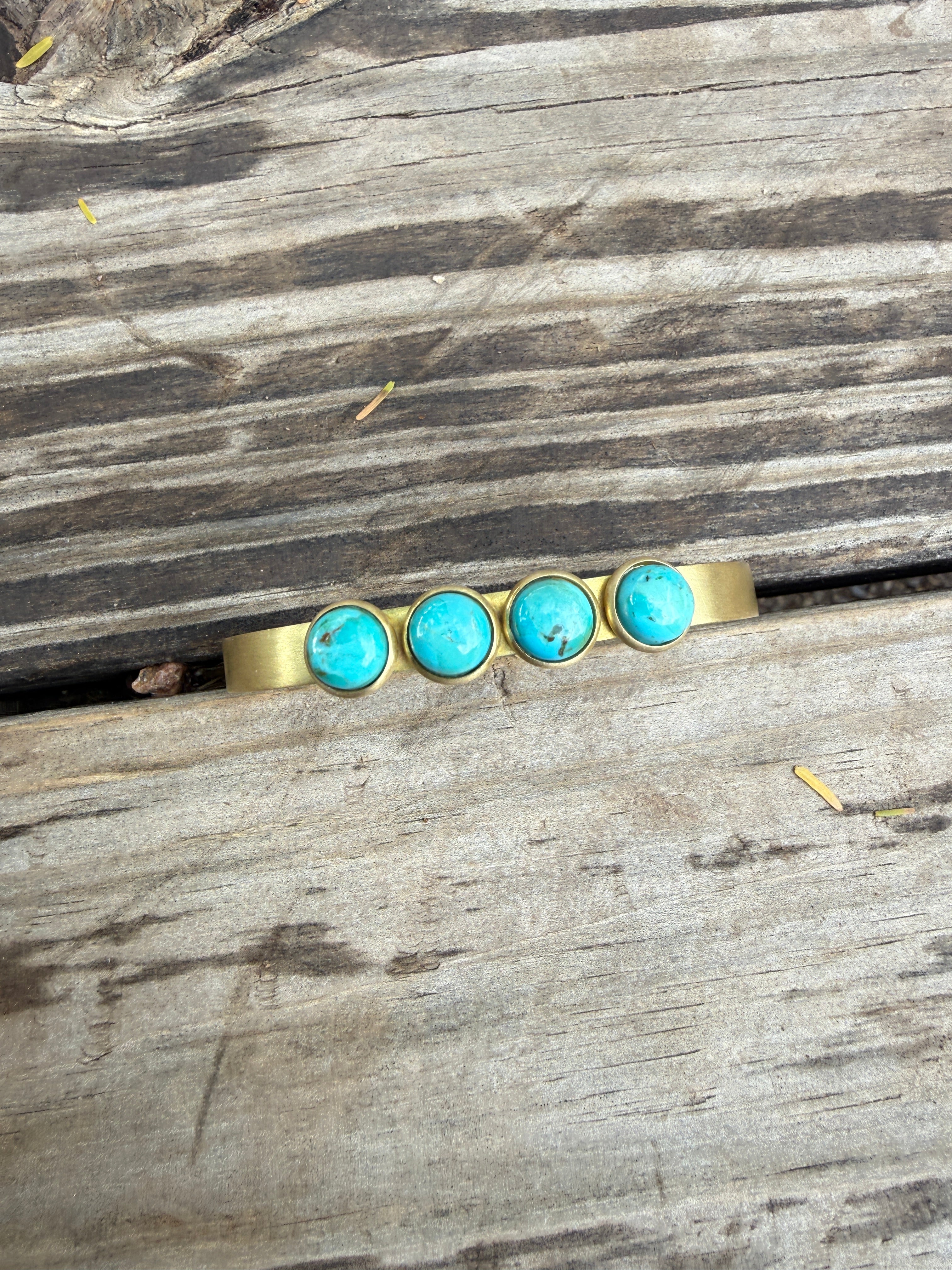 “The Golden Collection” Handmade 4 STONE Natural Turquoise Gold Plated Sterling Silver Adjustable Bracelet Cuff