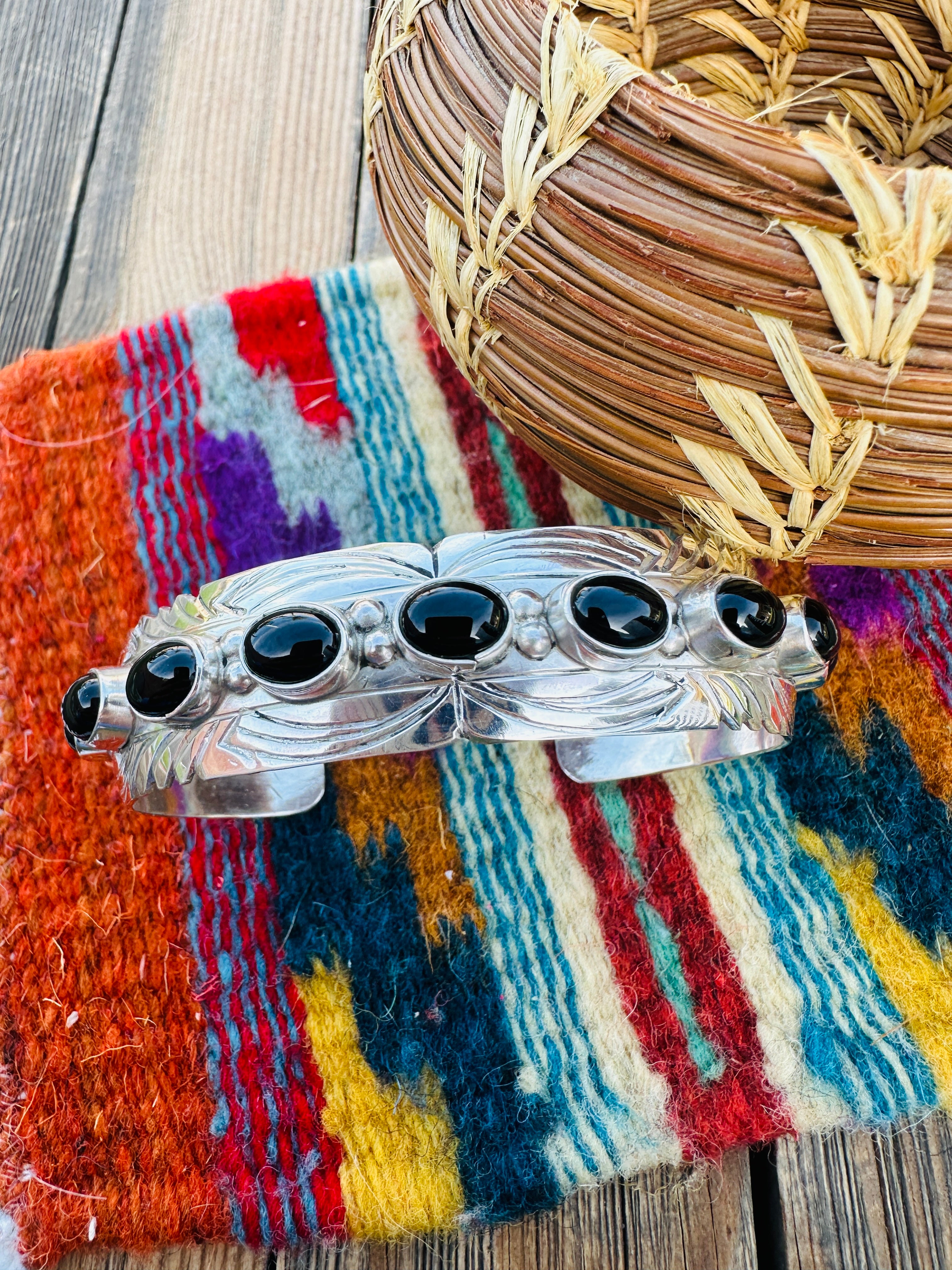 Handcrafted Sterling Silver and Black Onyx Cuff Bracelet