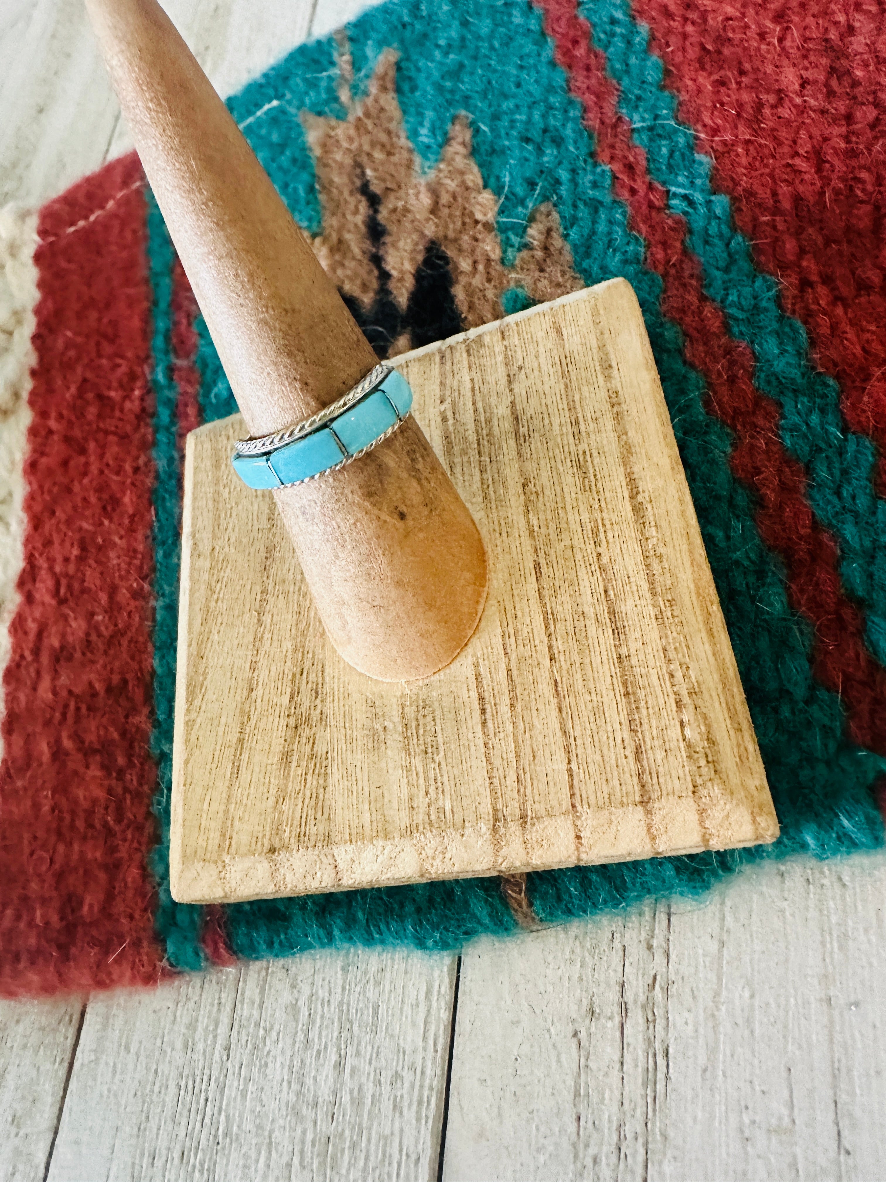 Handcrafted Sterling Silver & 5 Stone Turquoise Inlay Band Ring