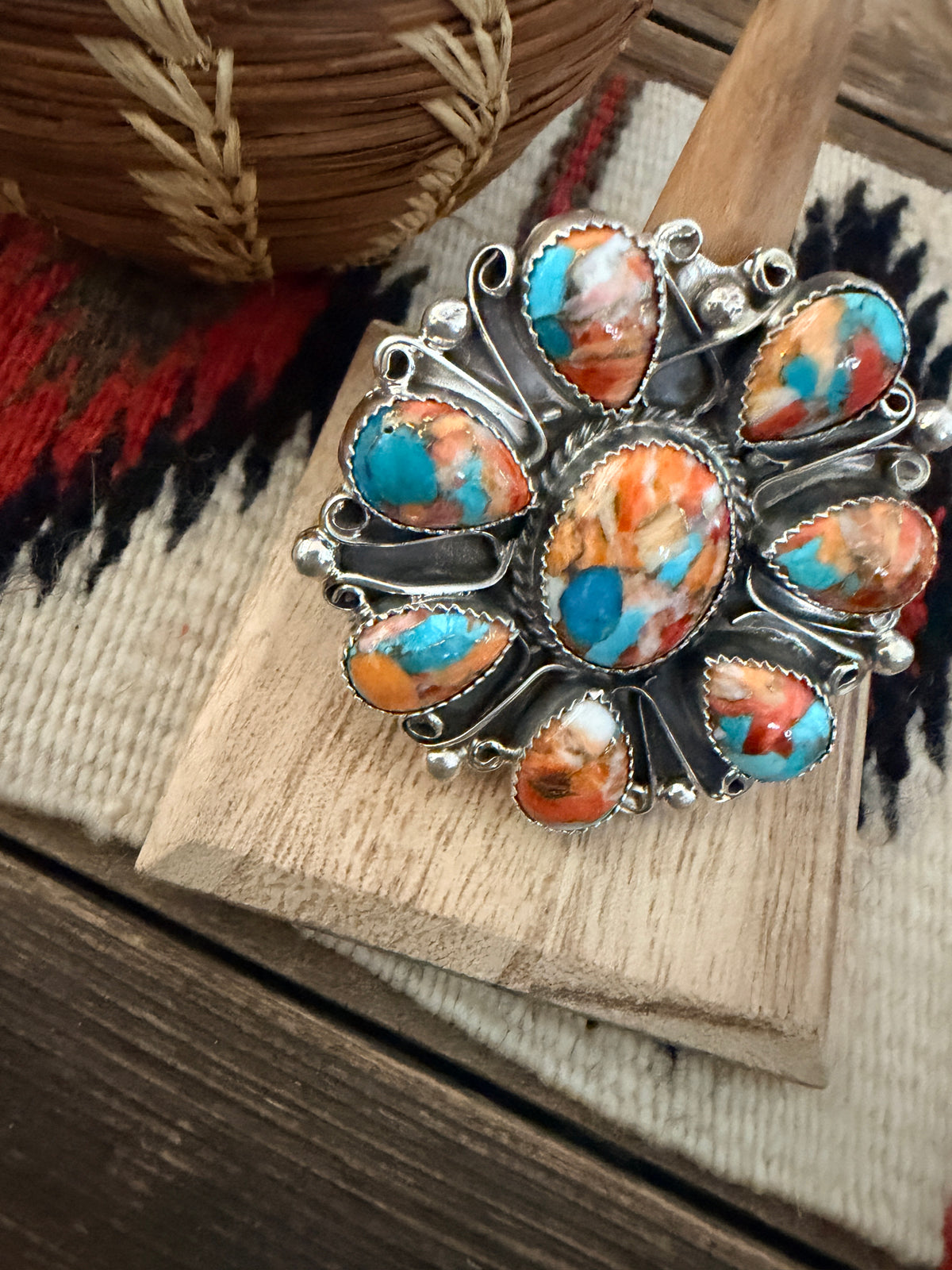 Handcrafted Sterling Silver & Multi Stone Spice Adjustable Ring