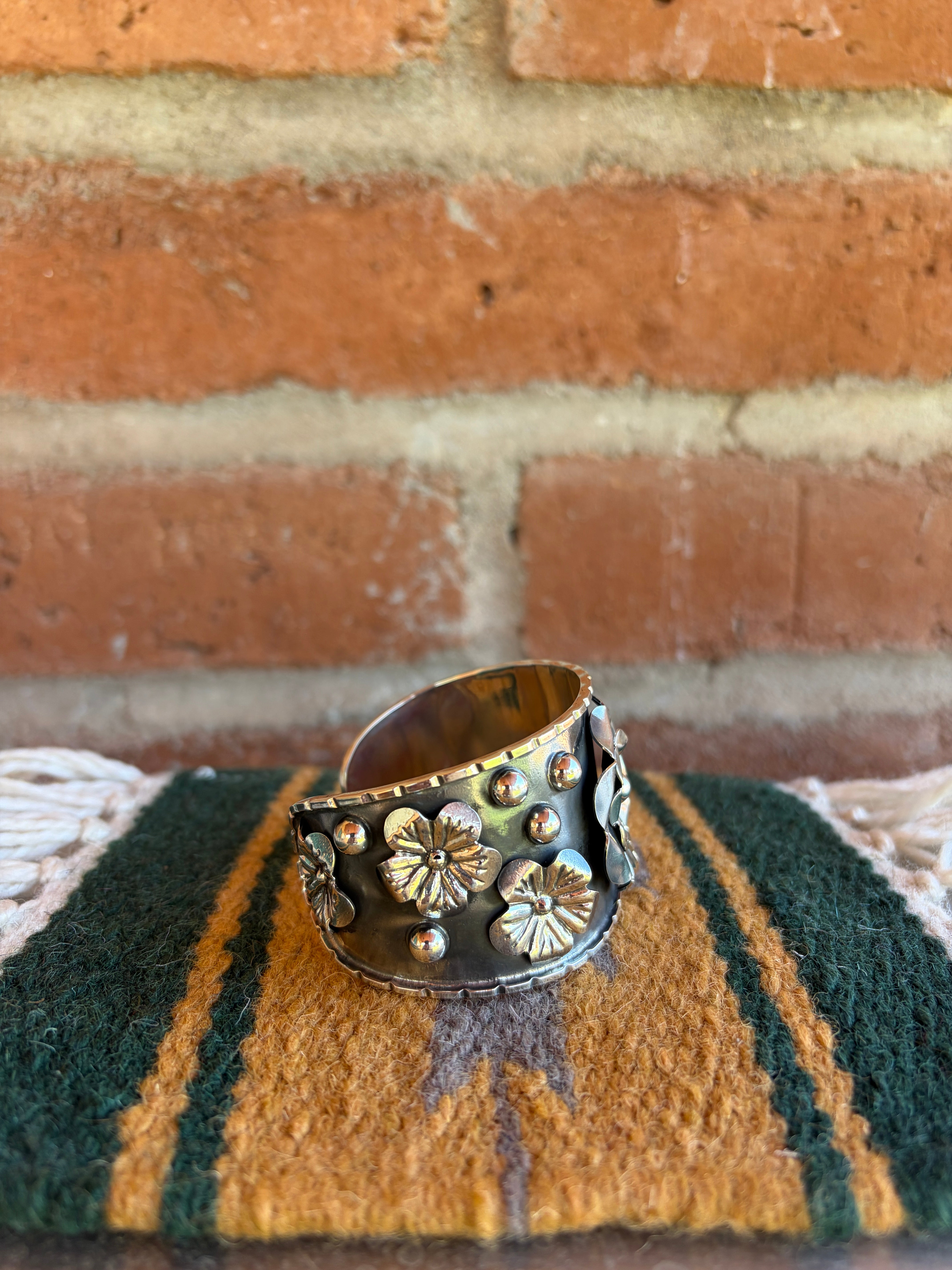 Handcrafted Sterling Silver Flower Cuff Bracelet