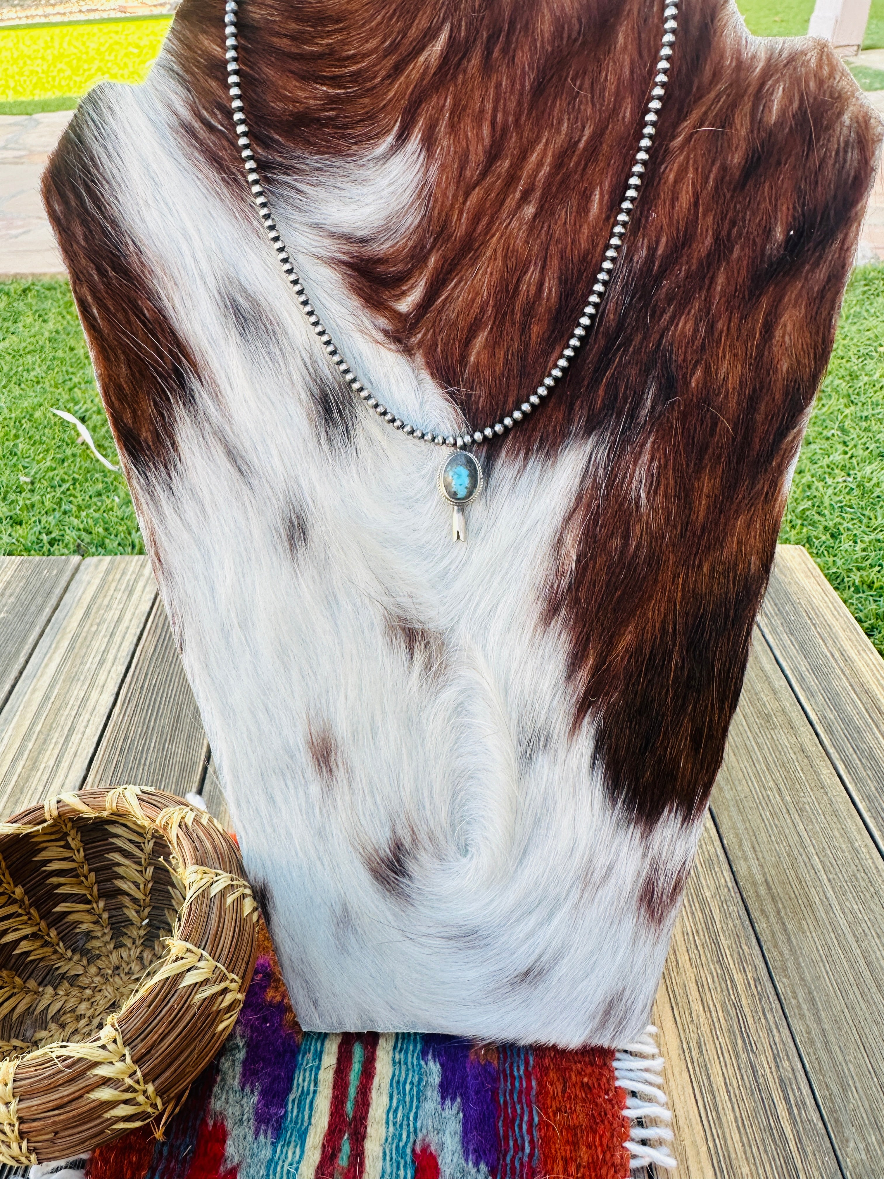 Handcrafted Turquoise & Sterling Silver Beaded Blossom Necklace