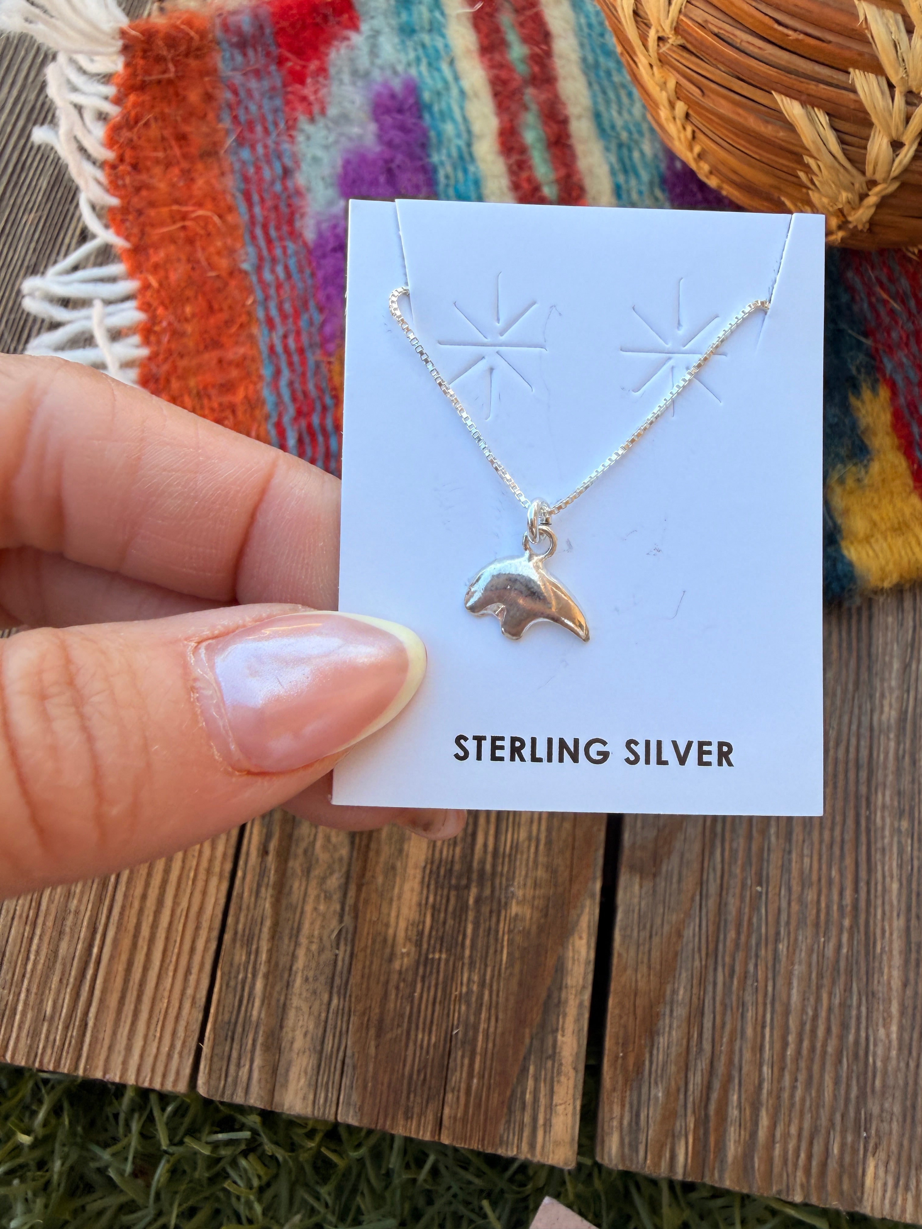 Handcrafted 16” Sterling Silver Fetish Bear Necklace