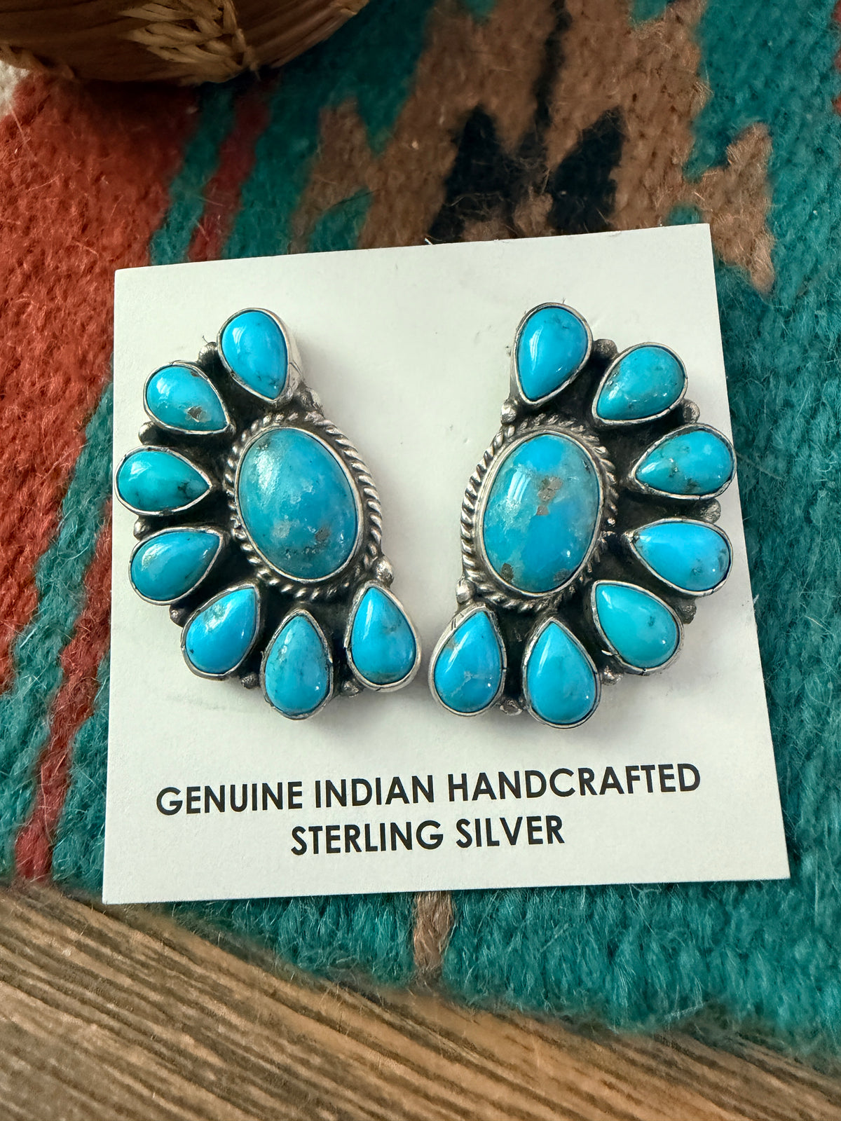 Handcrafted Turquoise & Sterling Silver Cluster Post Earrings by Marcella James