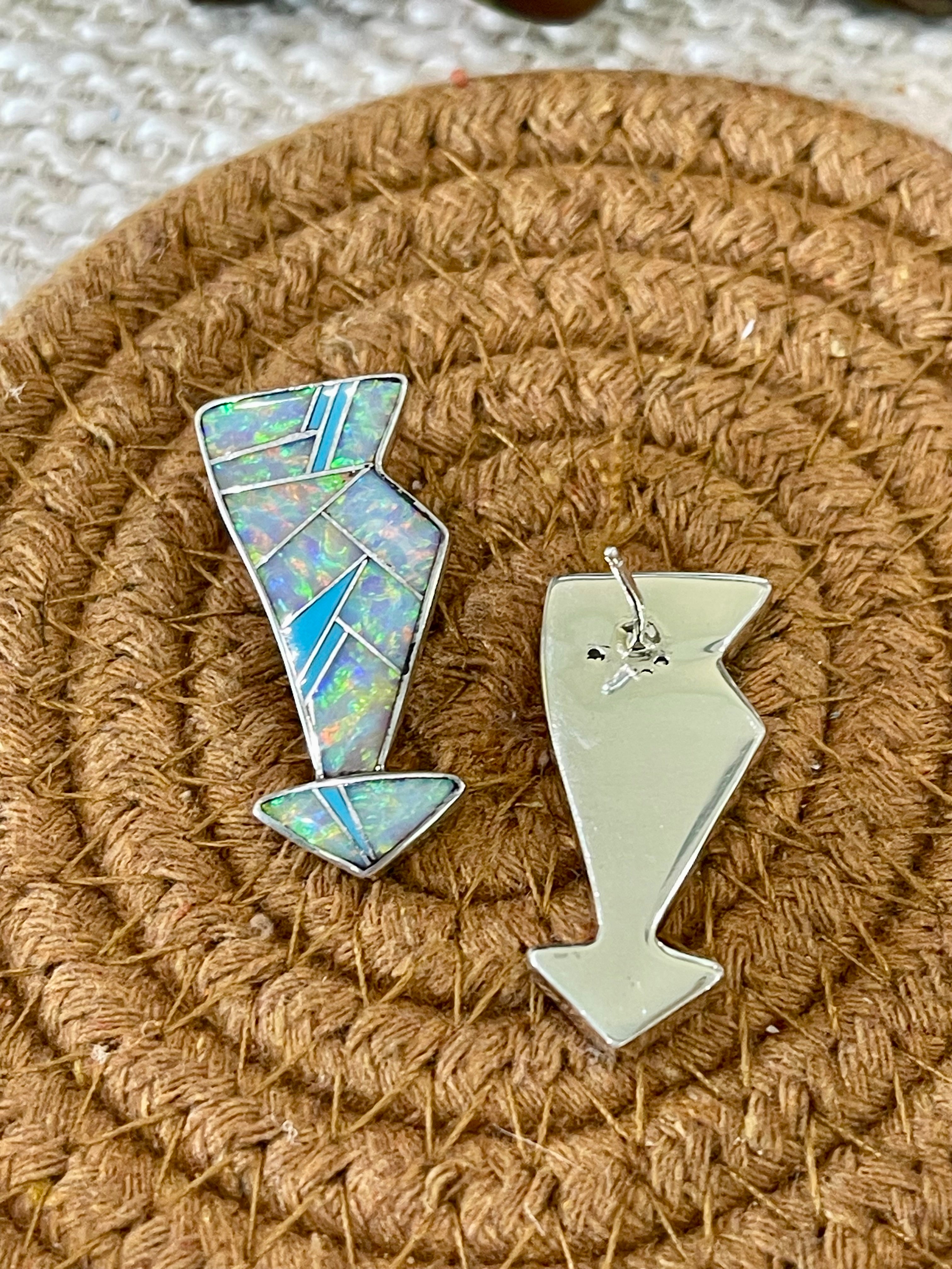 Beautiful Handmade Sterling Silver, Fire Opal & Turquoise Arrow Earrings