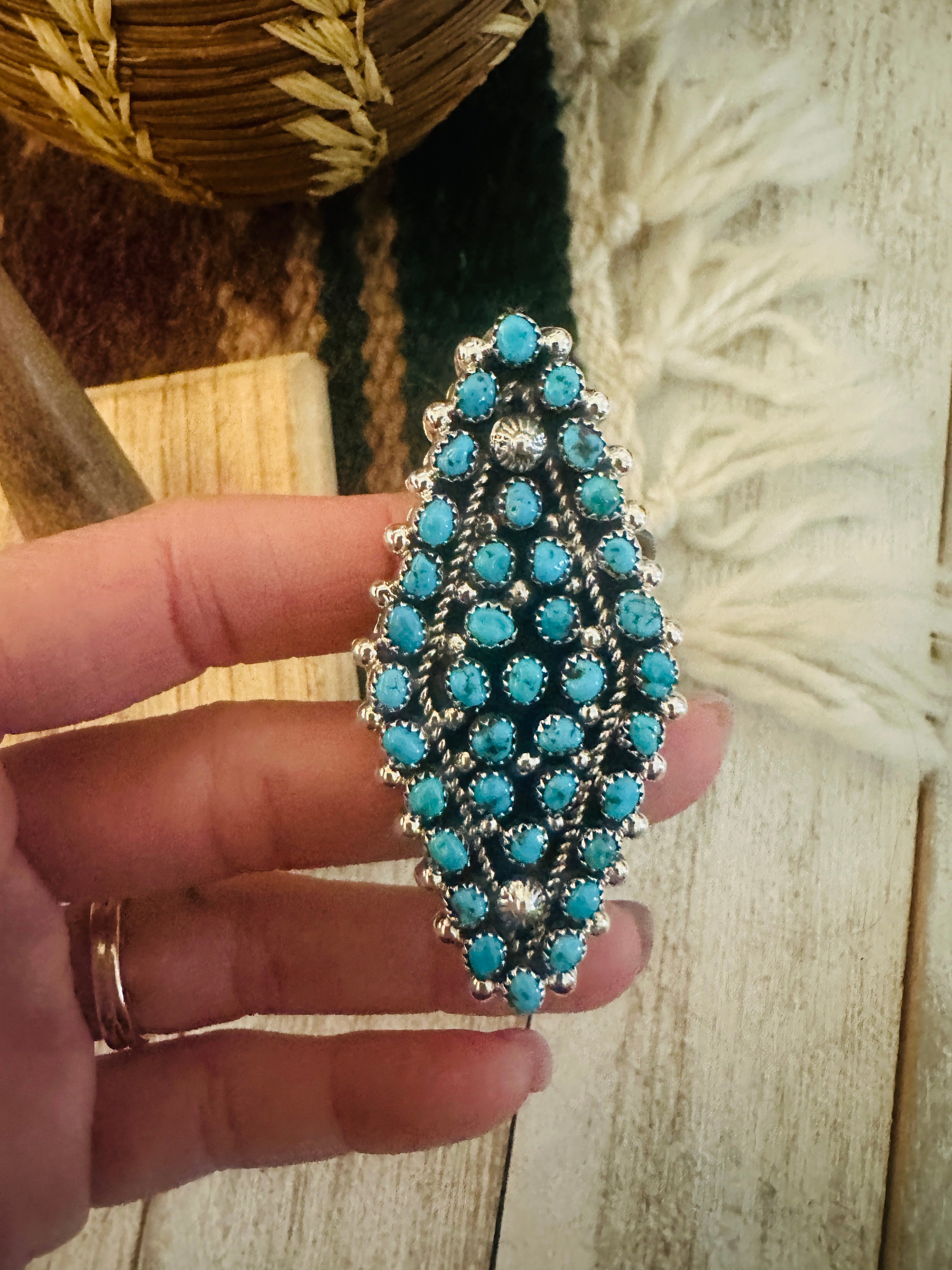 Handcrafted Sterling Silver & Turquoise Cluster Adjustable Ring