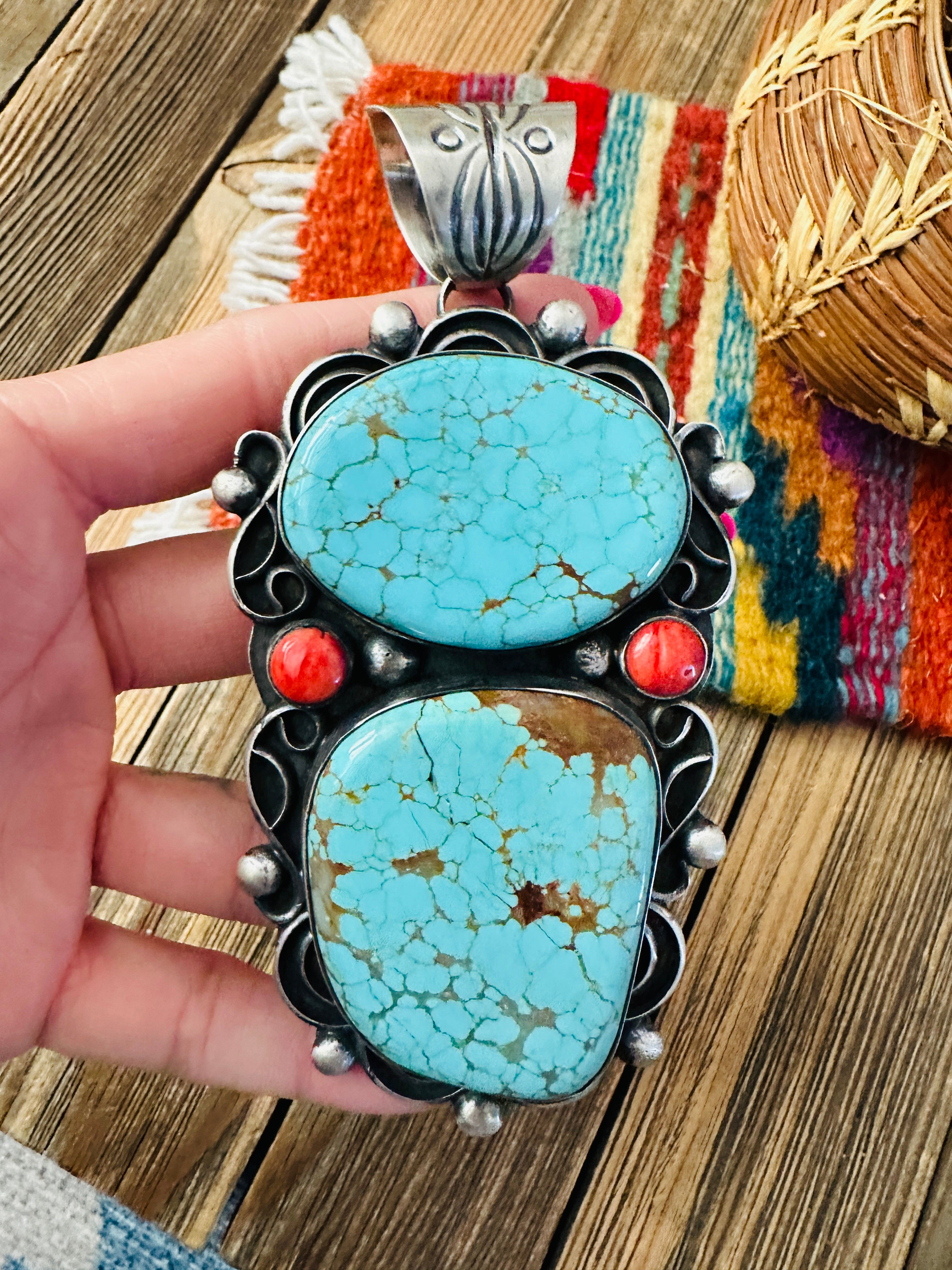 Handcrafted Turquoise, Spiny & Sterling Silver Pendant by Chimney Butte