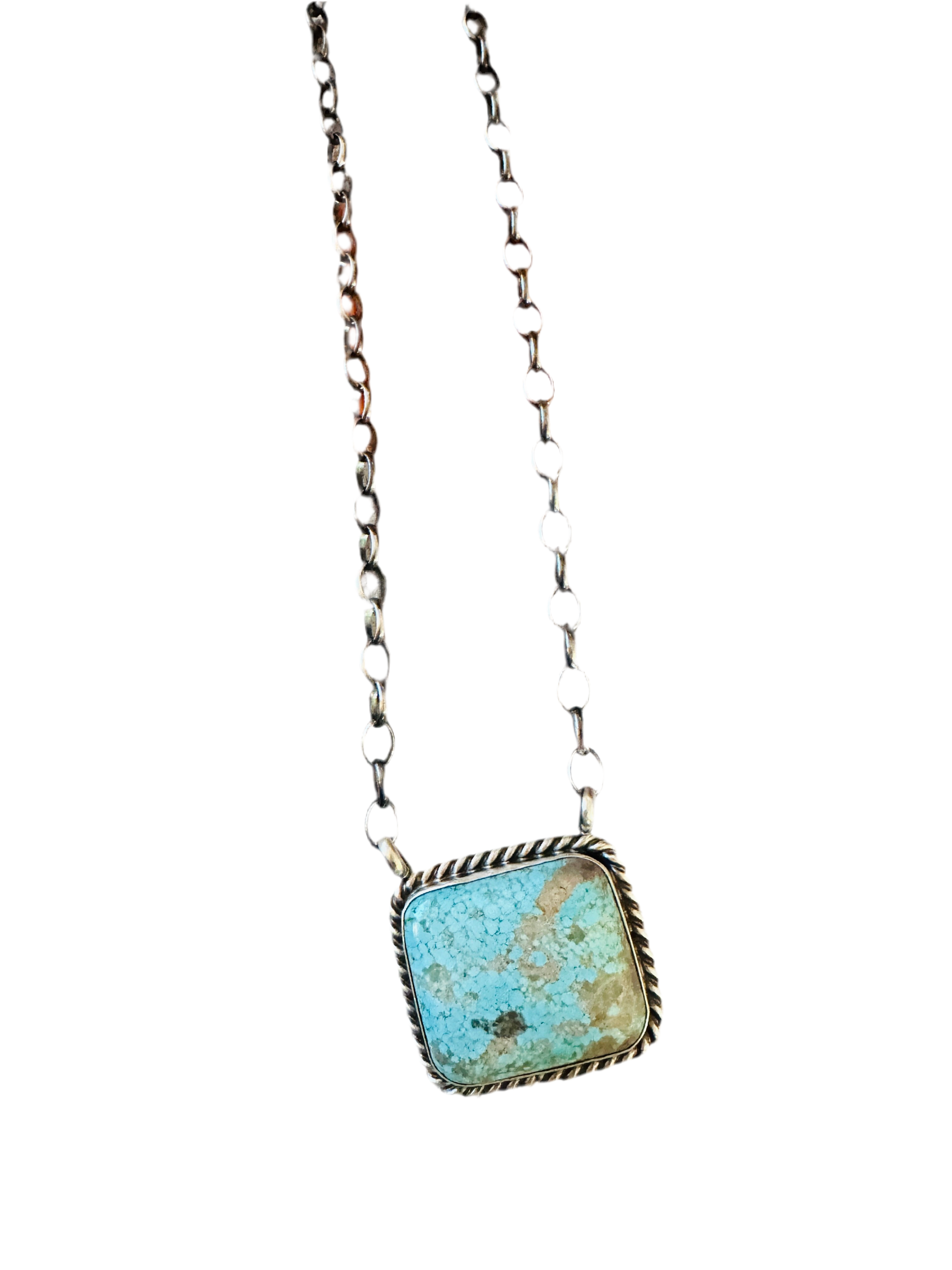 Handcrafted Sterling Silver & Turquoise Square Necklace by Augustine Largo