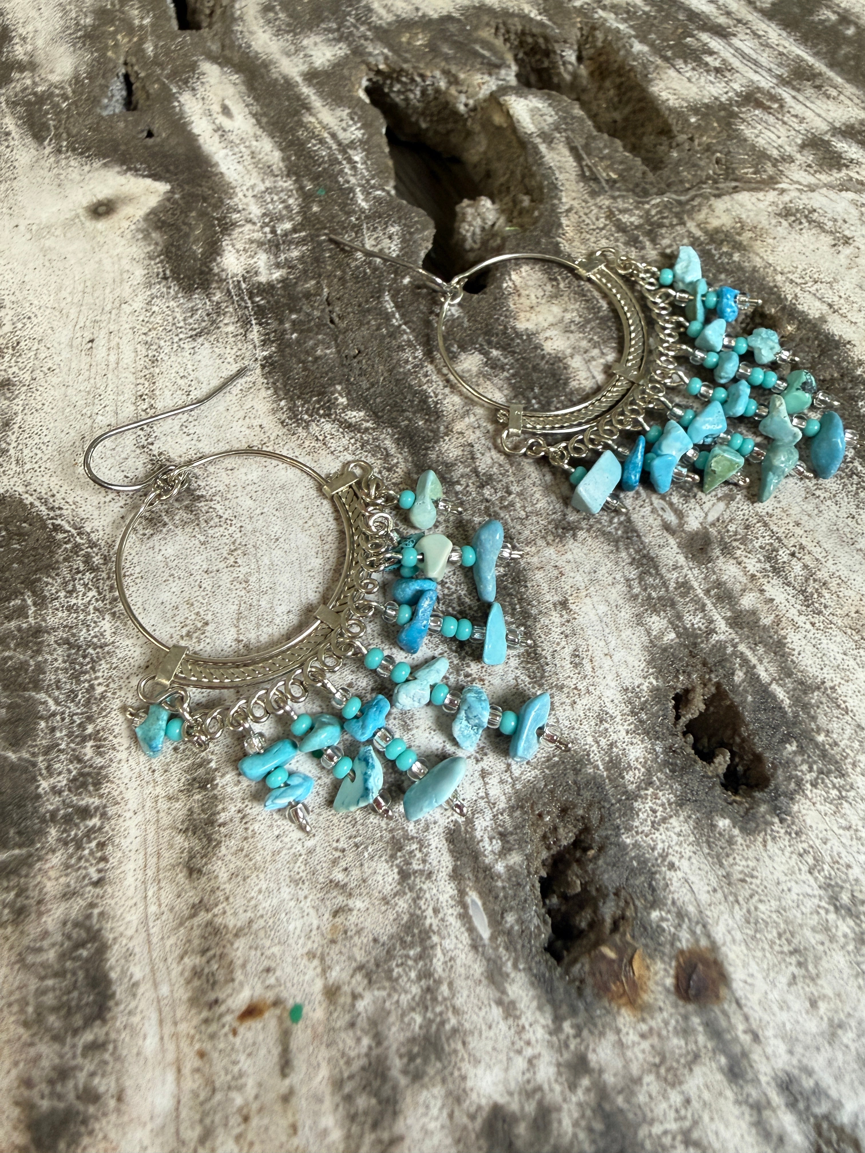 “The Golden Collection” Sea & Sky Hoops Handmade Beaded Surgical Steel Earrings