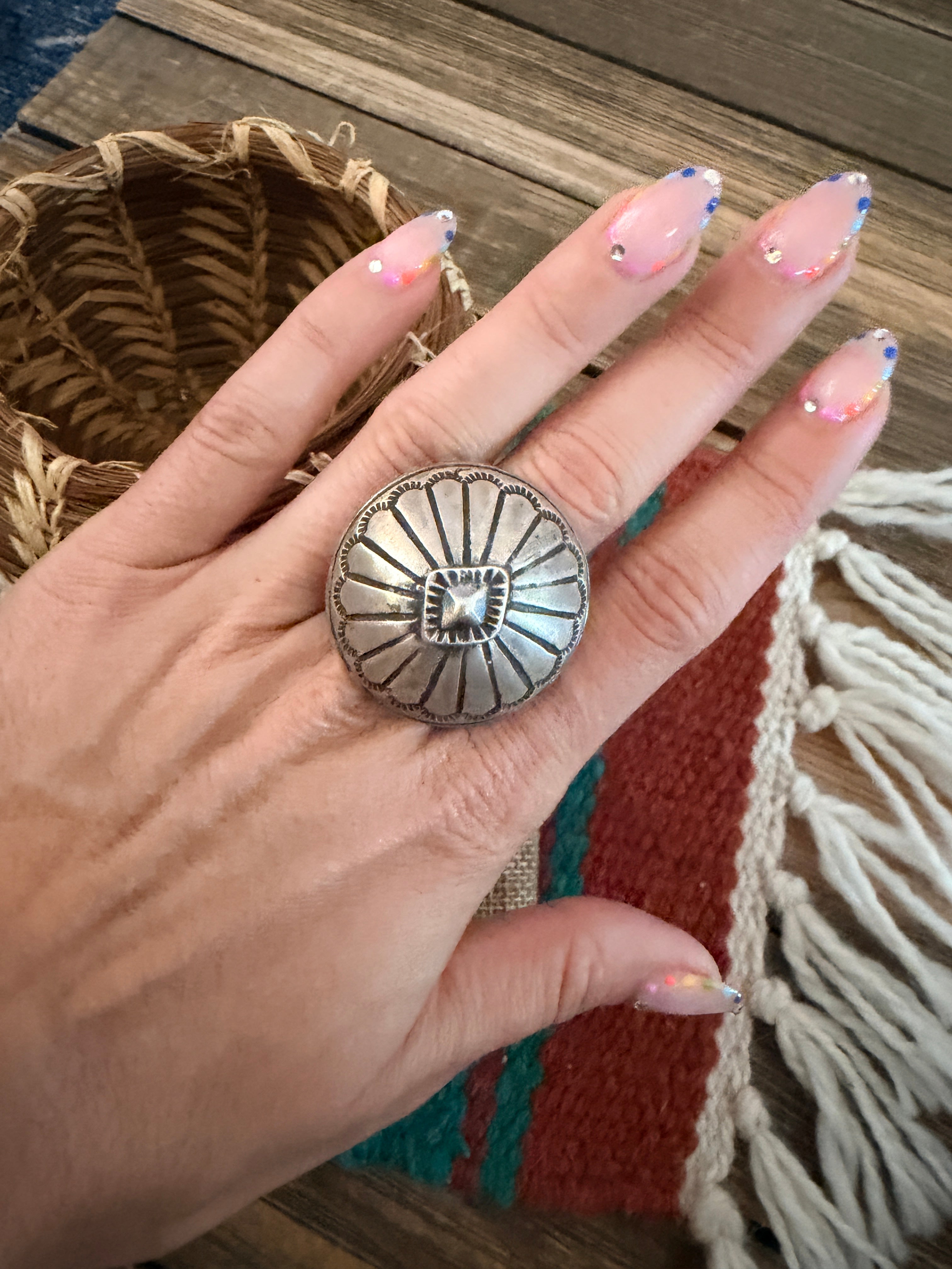 Handcrafted Sterling Silver Concho Ring Size 6 by Patrick Yazzie