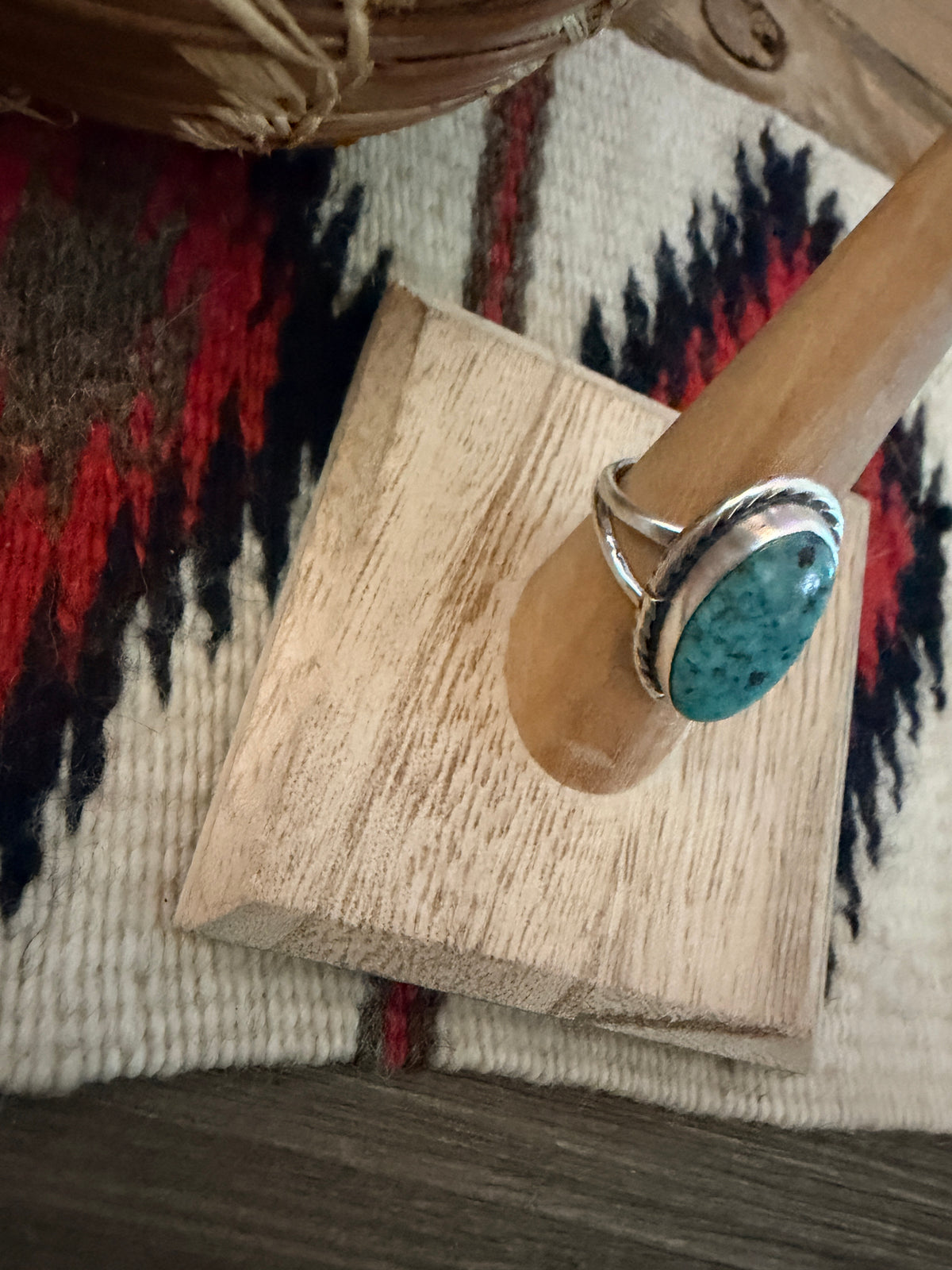 Handcrafted Turquoise & Sterling Silver Ring Size 7.5