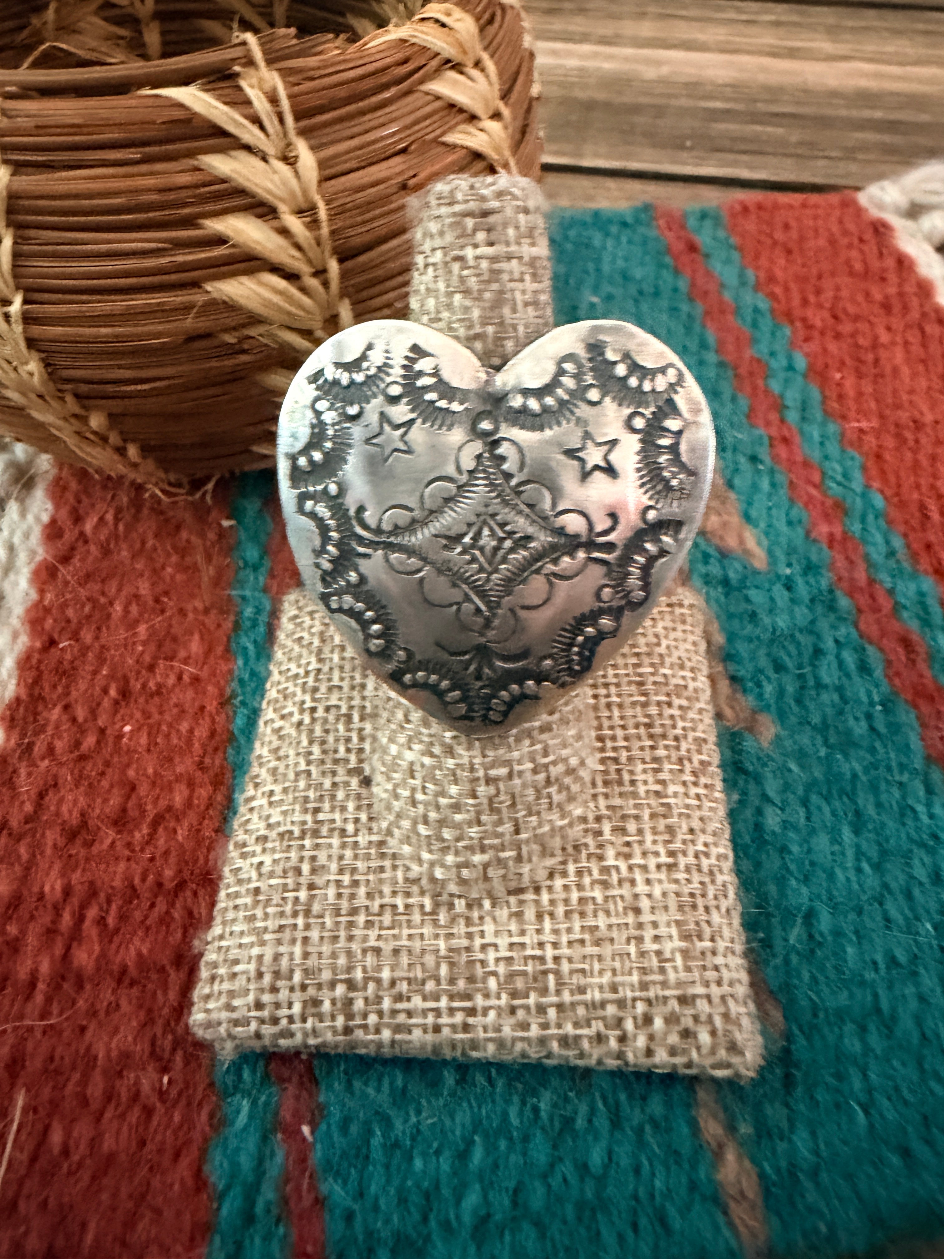 Handcrafted Sterling Silver Adjustable Heart Concho Ring by Vincent Platero