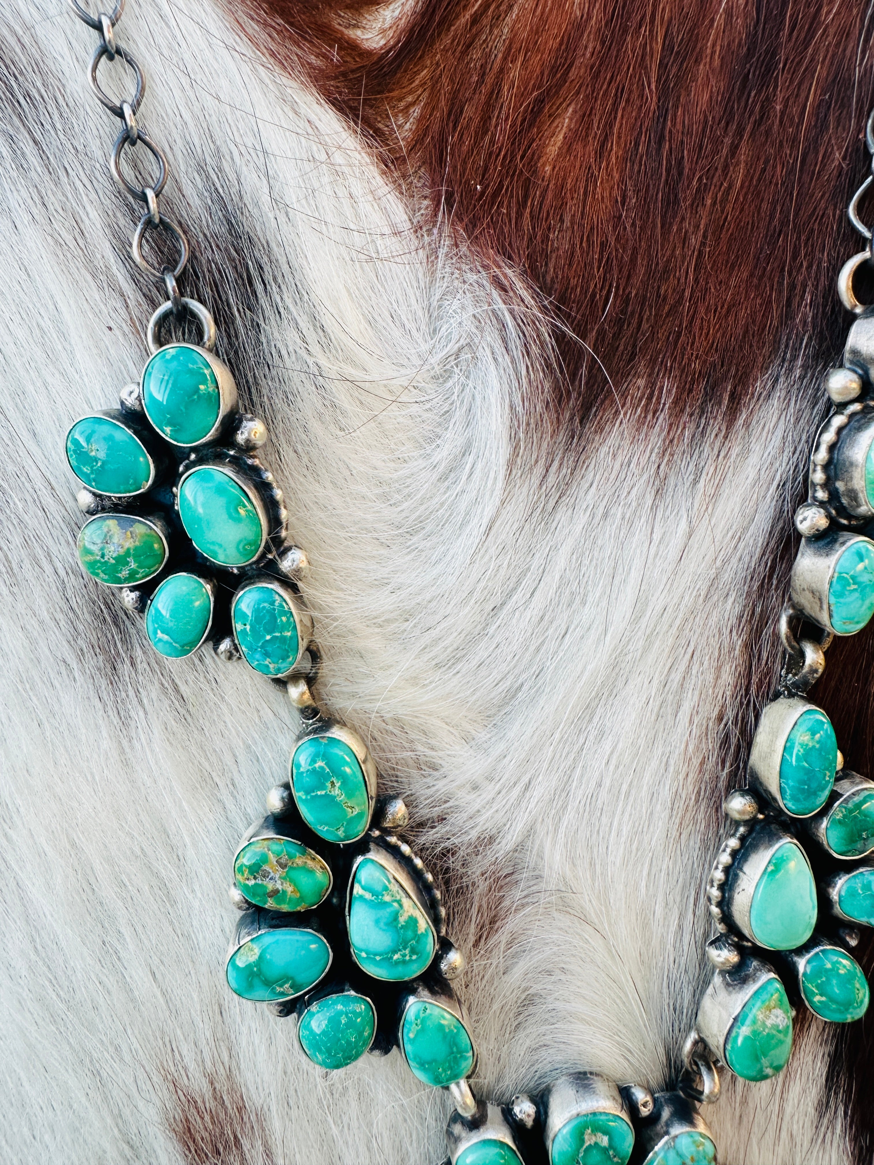 Handcrafted Emerald Valley Turquoise & Sterling Silver Necklace and Earring Set by Sheila Becenti