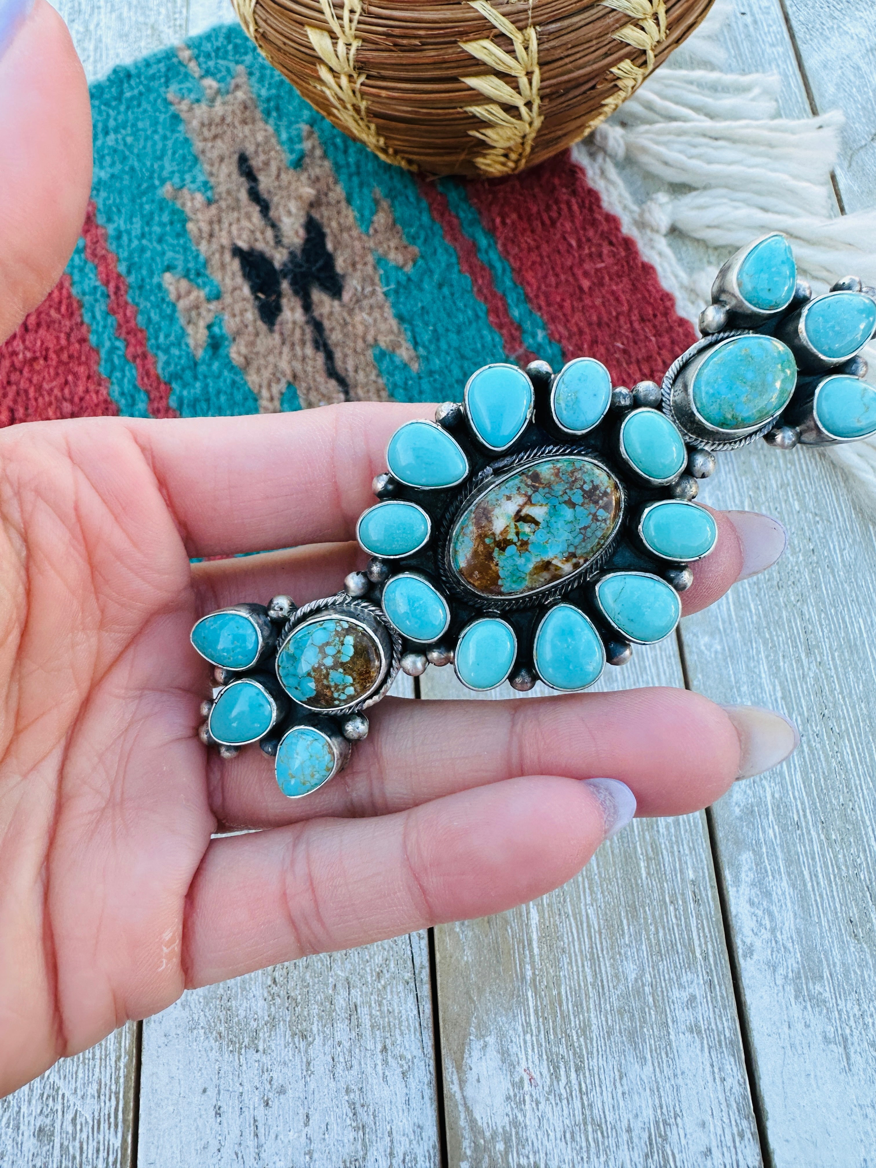 Handcrafted Turquoise & Sterling Silver Cluster Hair Barrette