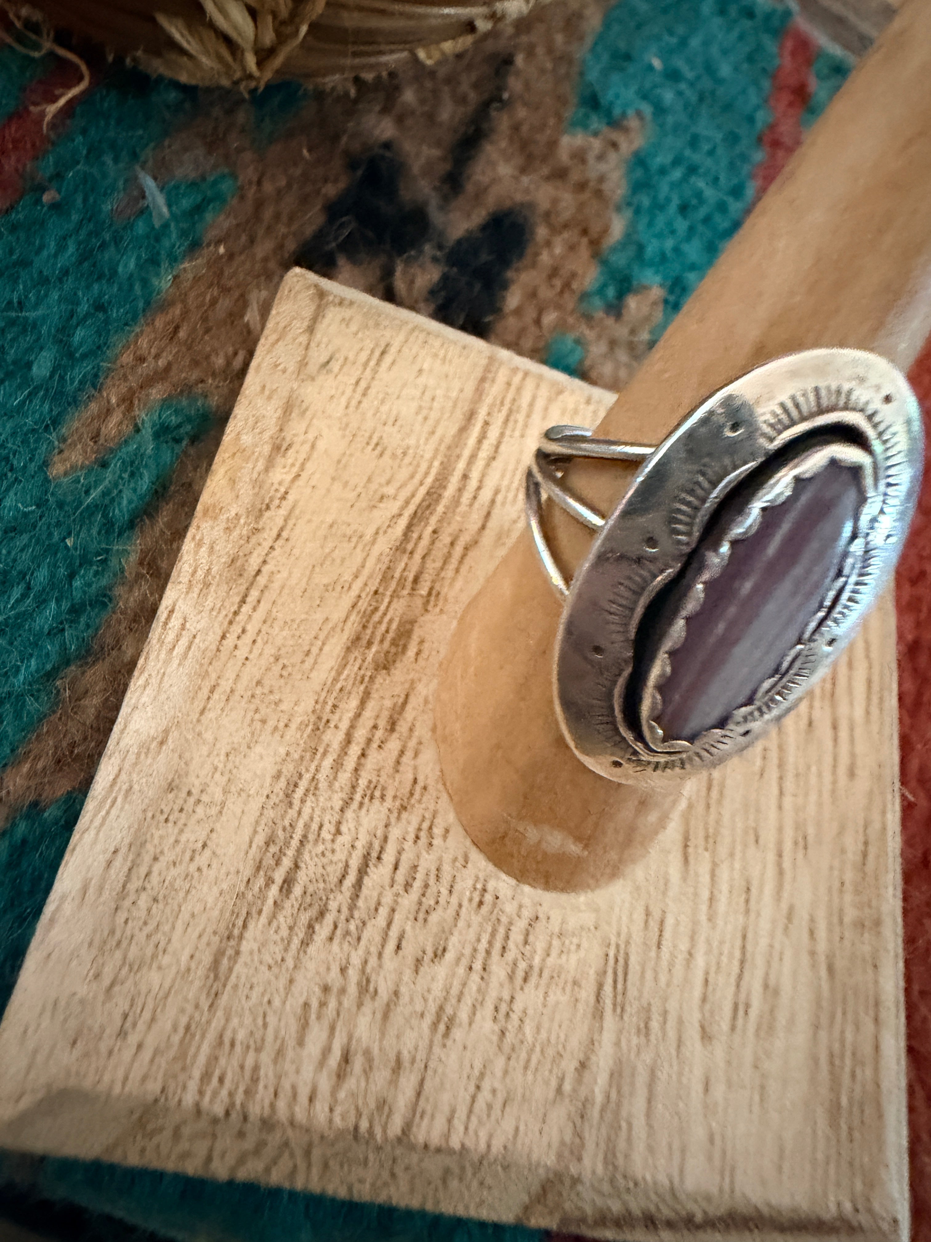 Old Pawn Handcrafted Wampum & Sterling Silver Ring Size 7.75