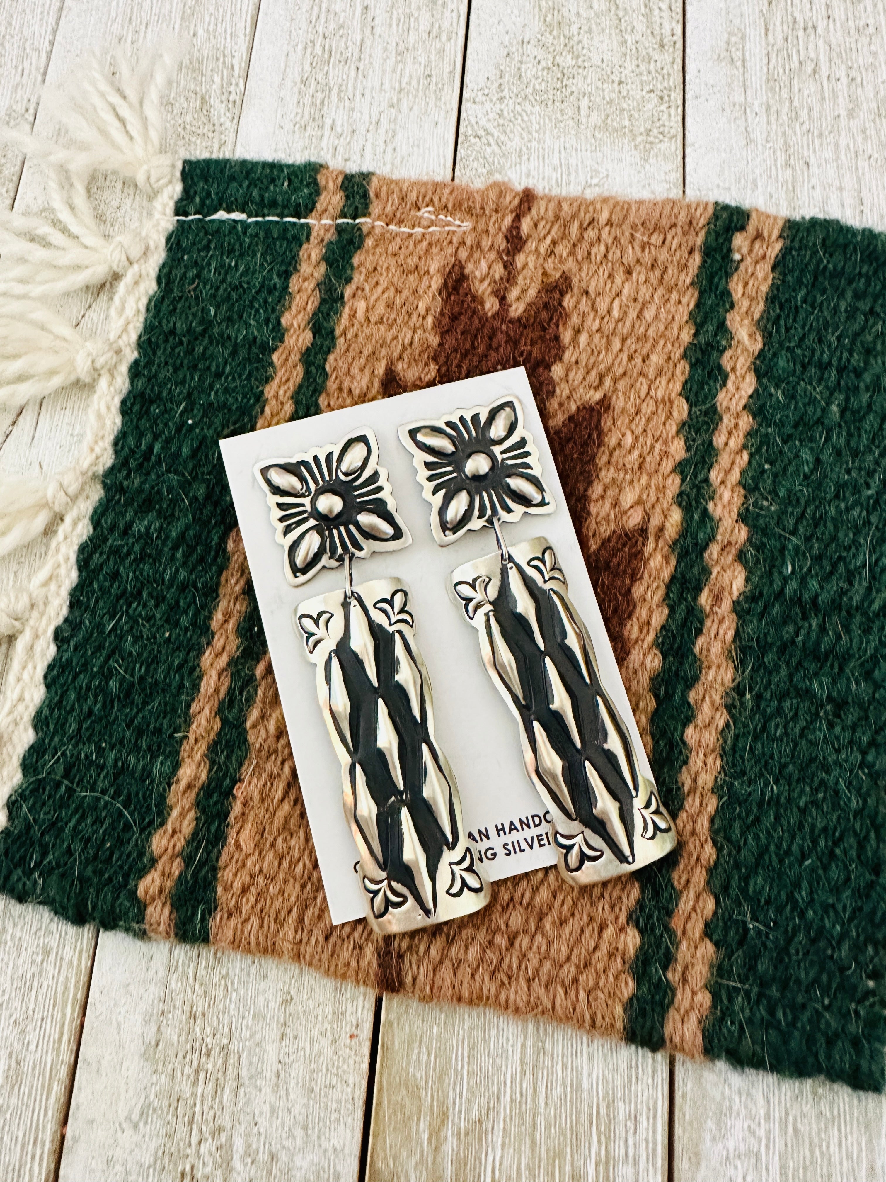 Handcrafted Sterling Silver Concho Dangle Earrings by Leander Tahe