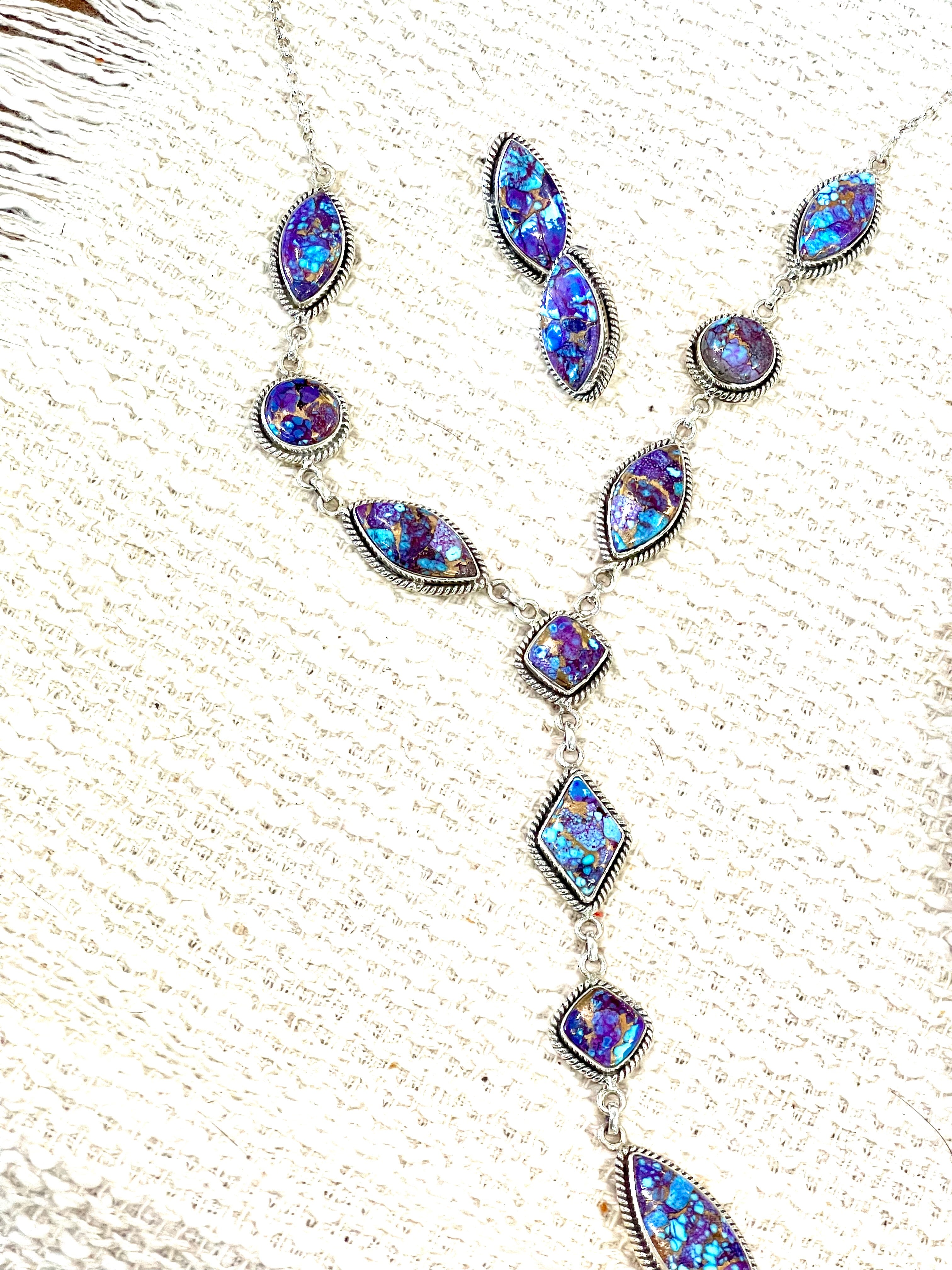 Handmade Sterling Silver & Purple Dream Mojave Necklace And Earrings Set Signed Nizhoni