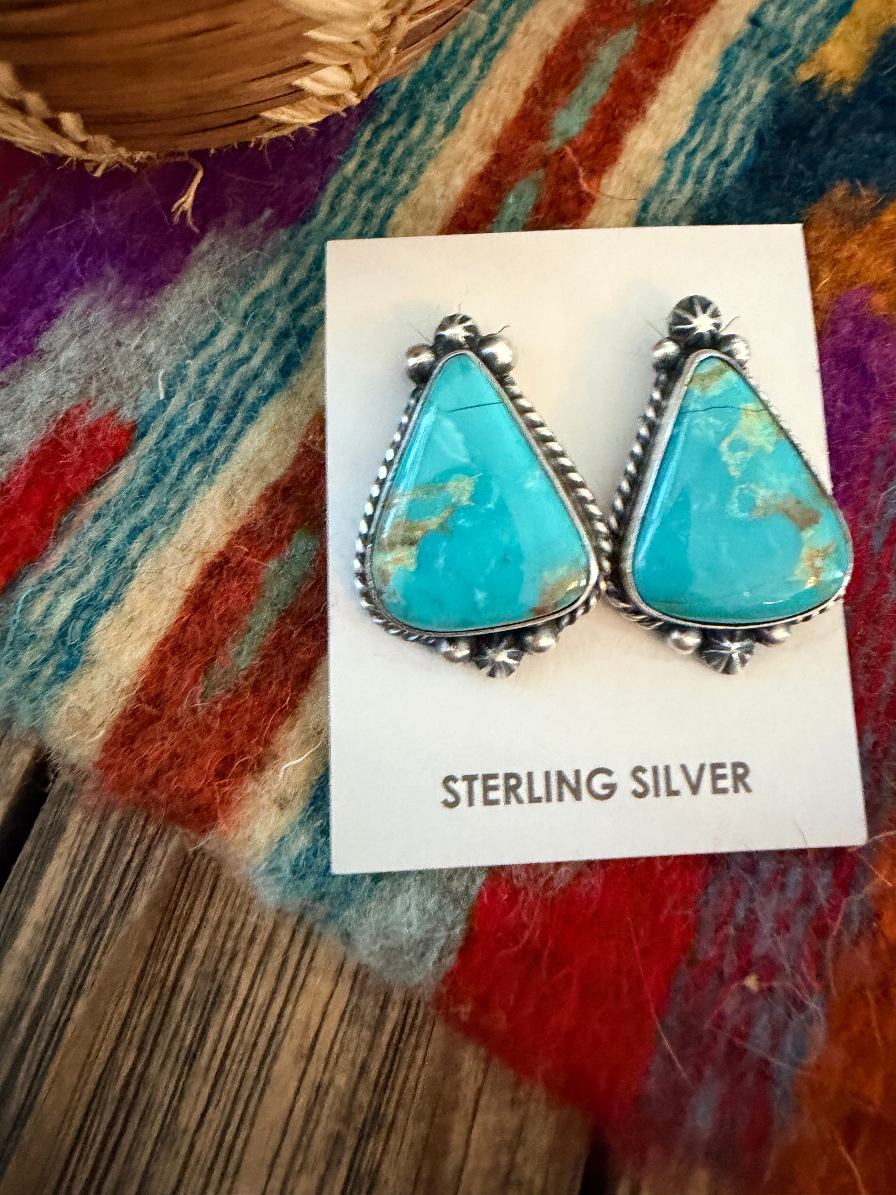 Handcrafted Turquoise & Sterling Silver Post Earrings