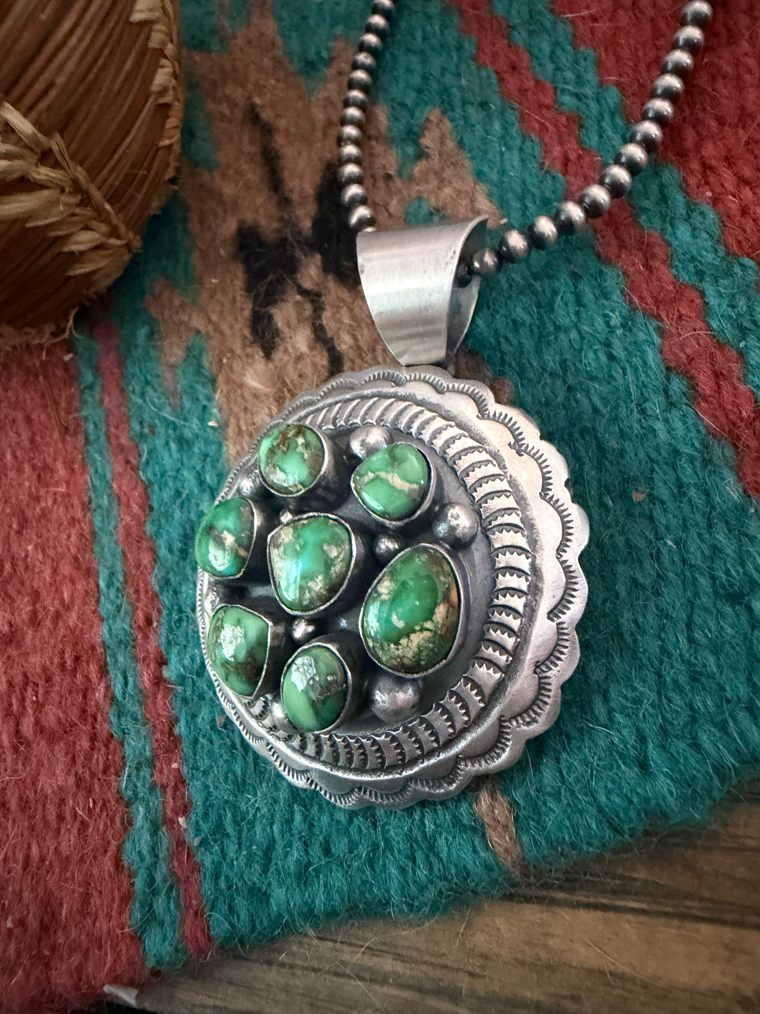 Handcrafted Sterling Silver & Sonoran Gold Turquoise Concho Pendant by Chimney Butte