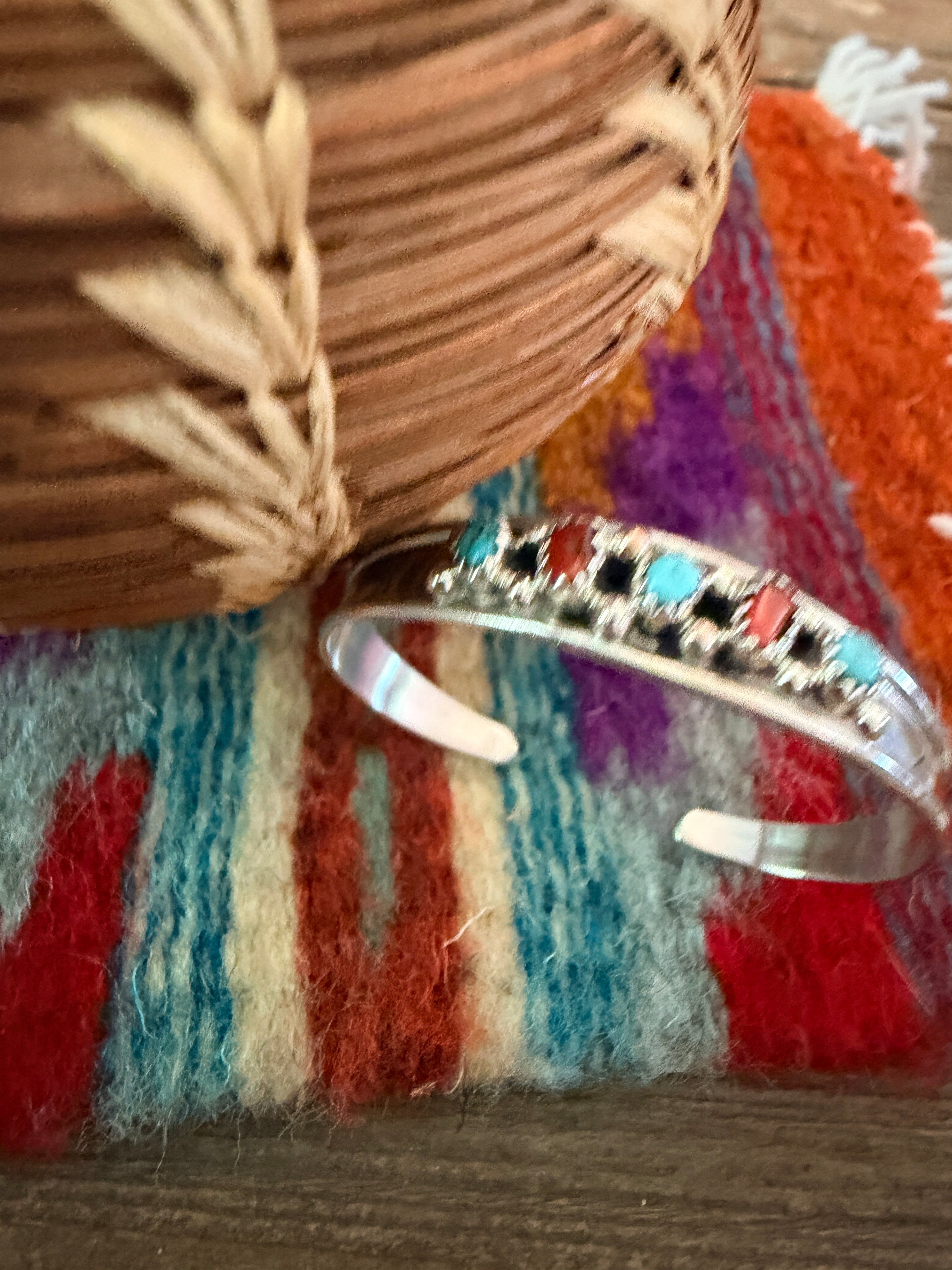 Handcrafted Turquoise, Coral & Sterling Silver Baby Cuff Bracelet