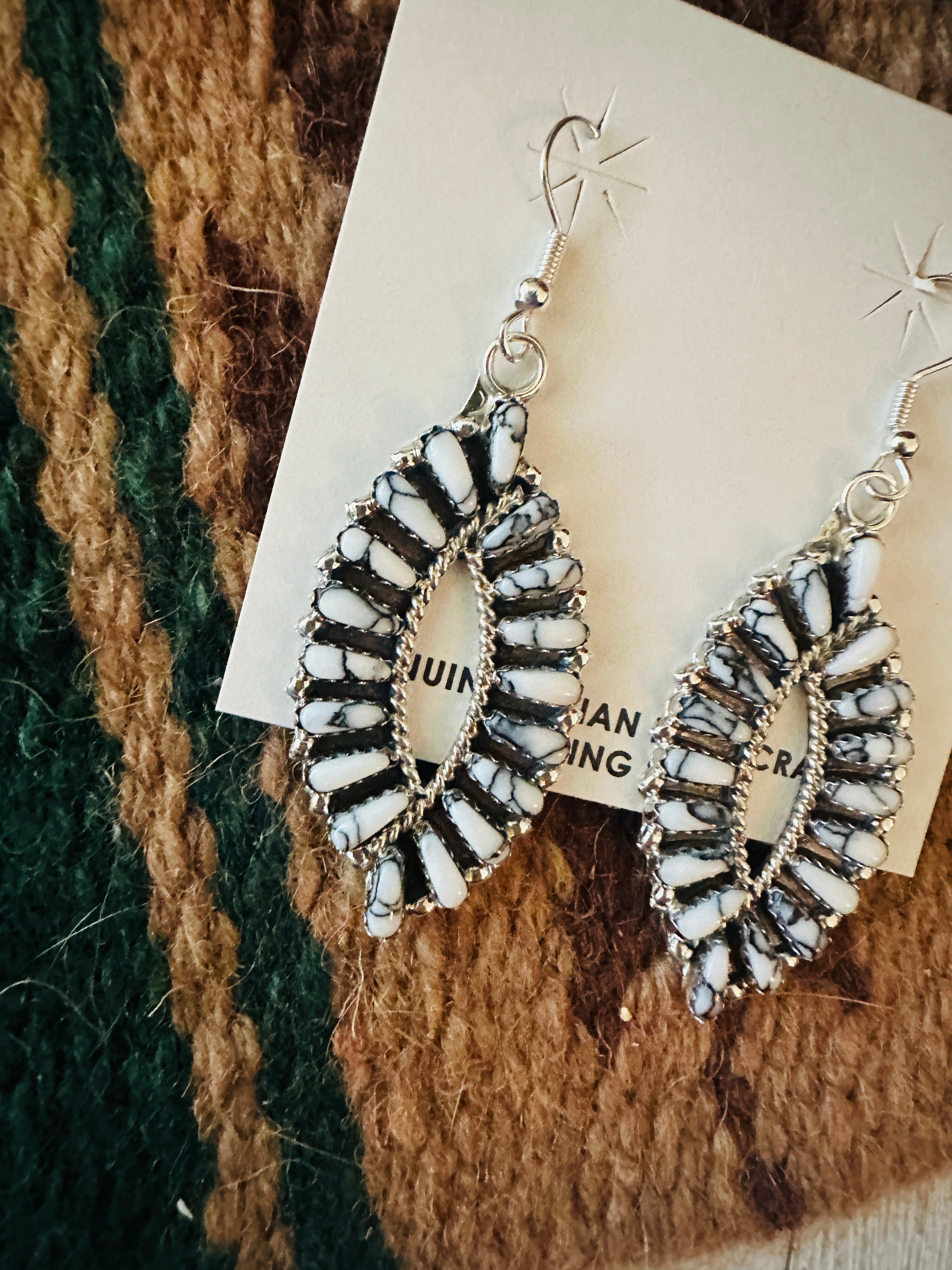 Handcrafted White Buffalo and Sterling Silver Cluster Dangle Earrings