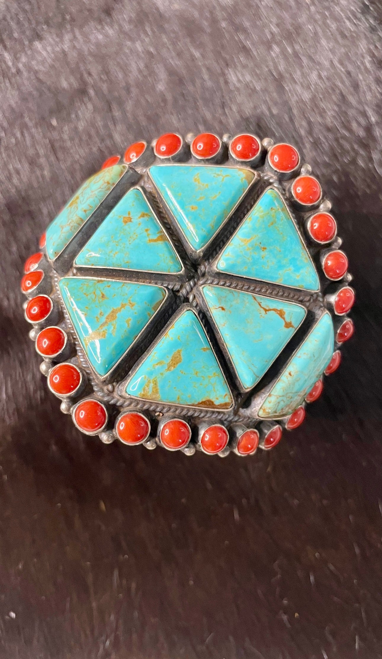 Anthony Skeets Handcrafted Turquoise, Coral & Sterling Silver Cuff Bracelet Signed /