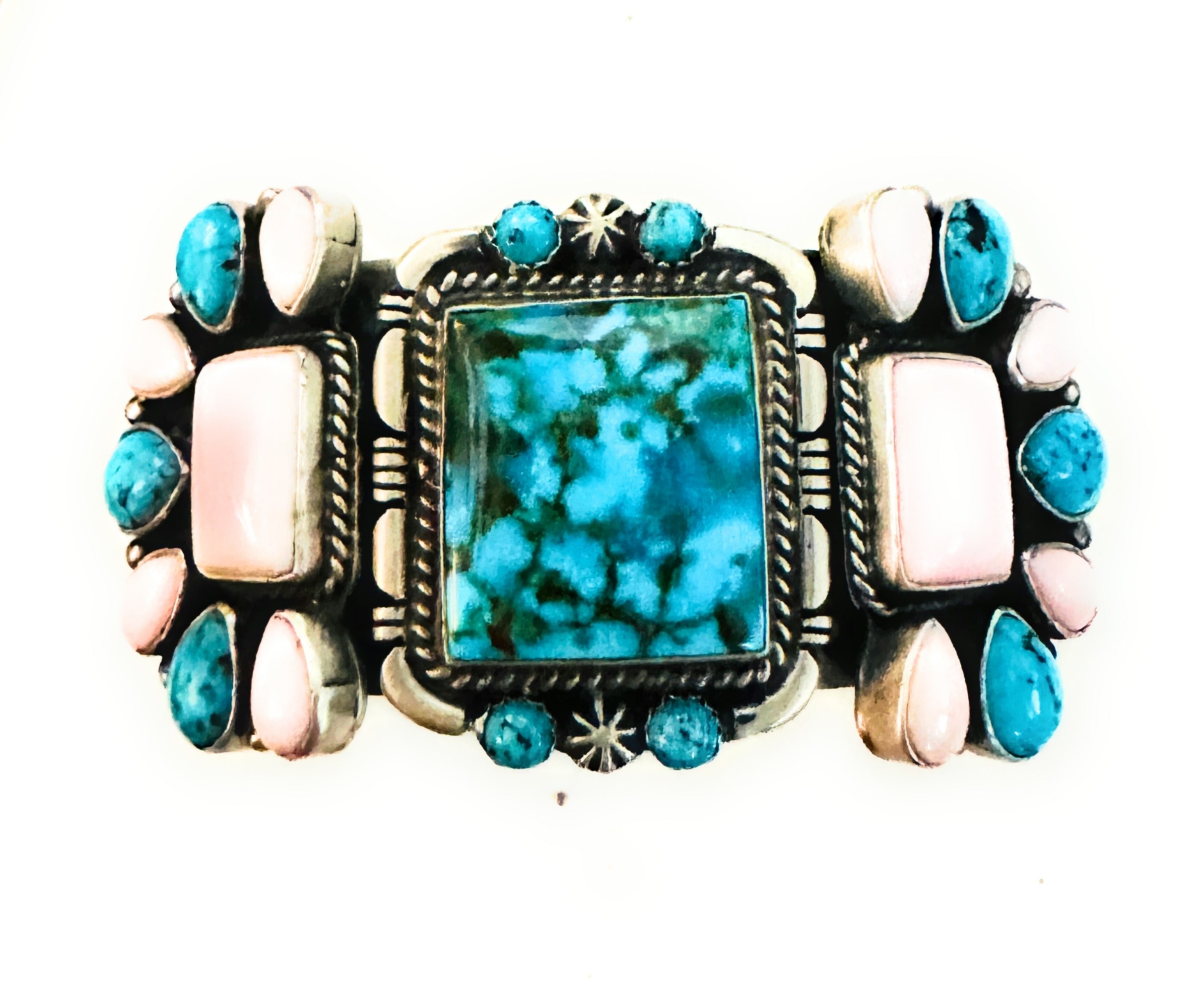 Handcrafted Sterling Silver, Turquoise & Queen Pink Conch Cuff Bracelet