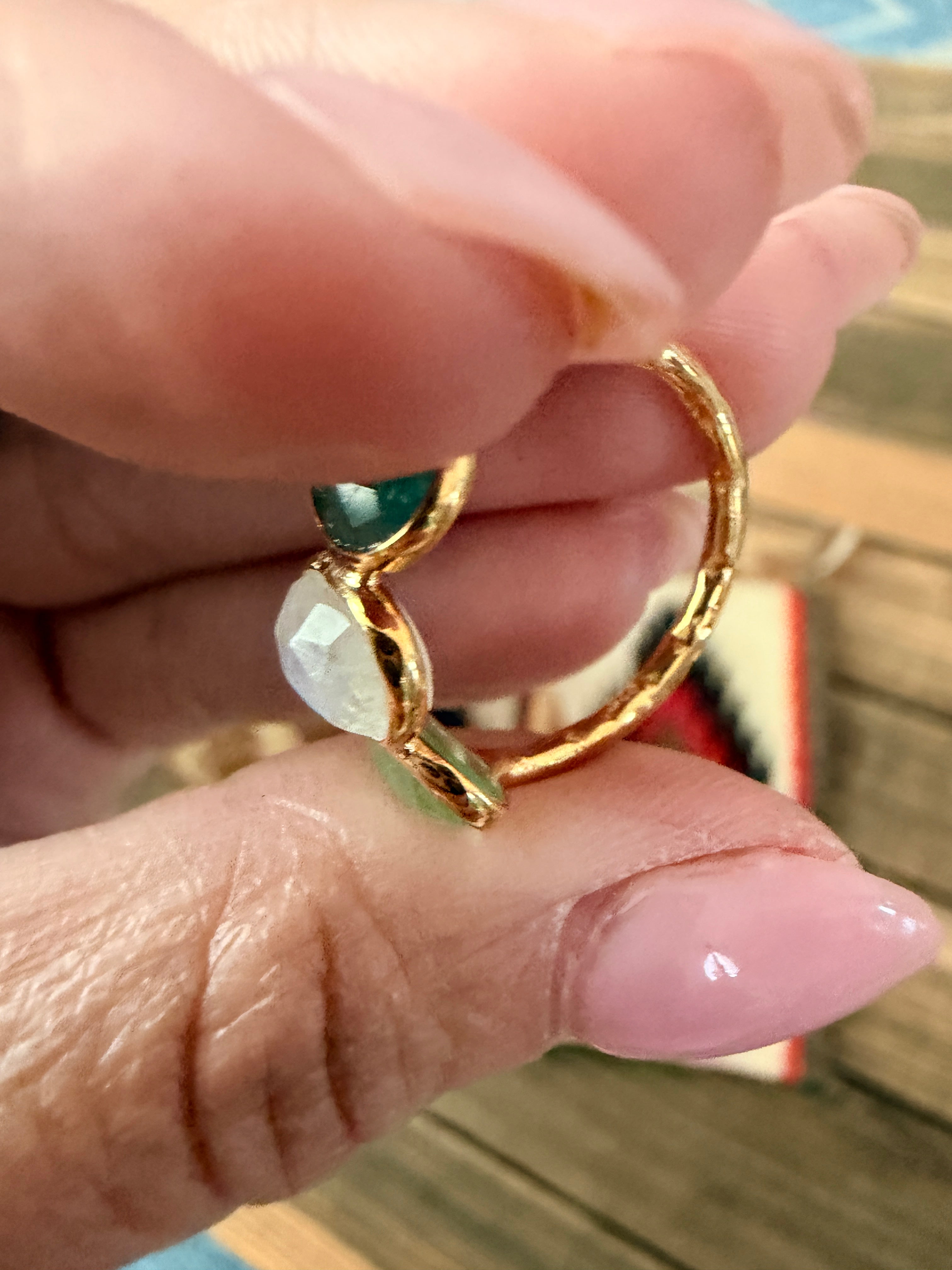 Handmade 18K Gold Vermeil Sterling Silver & Multi Stone Ring Size 6