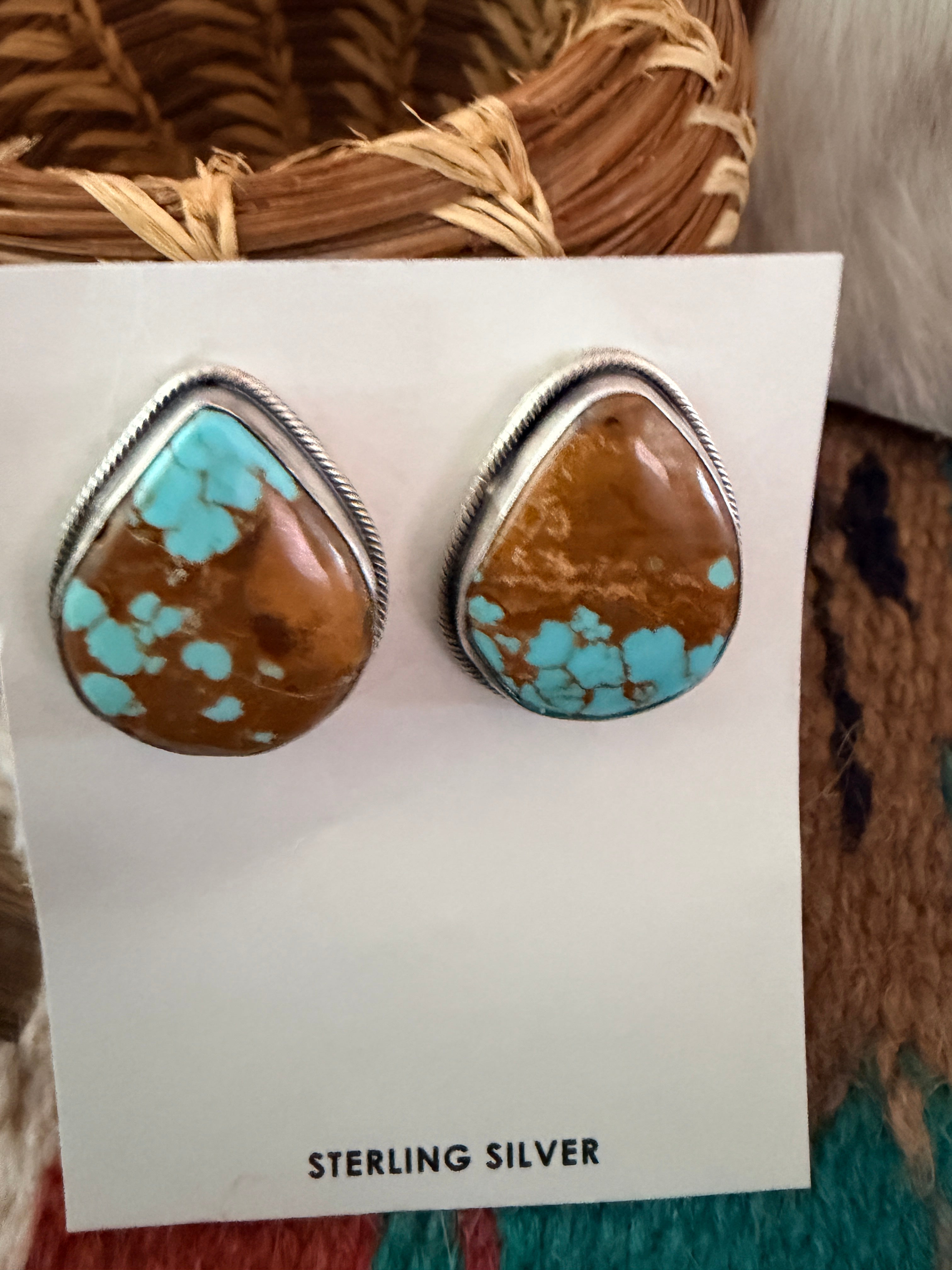 Handcrafted Number 8 Turquoise & Sterling Silver Necklace and Earring Set by Darren Livingston